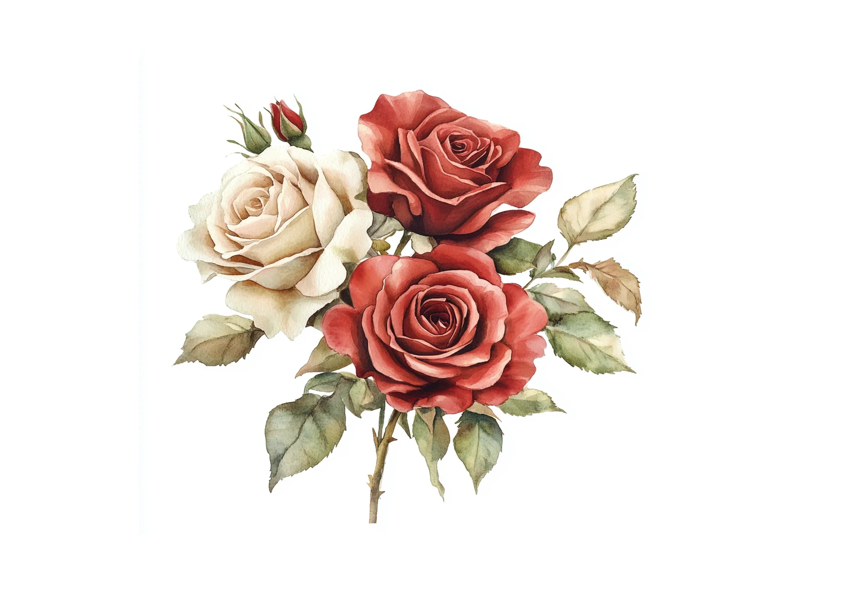 Elegant Red and White Rose Bouquets Clipart Bundle