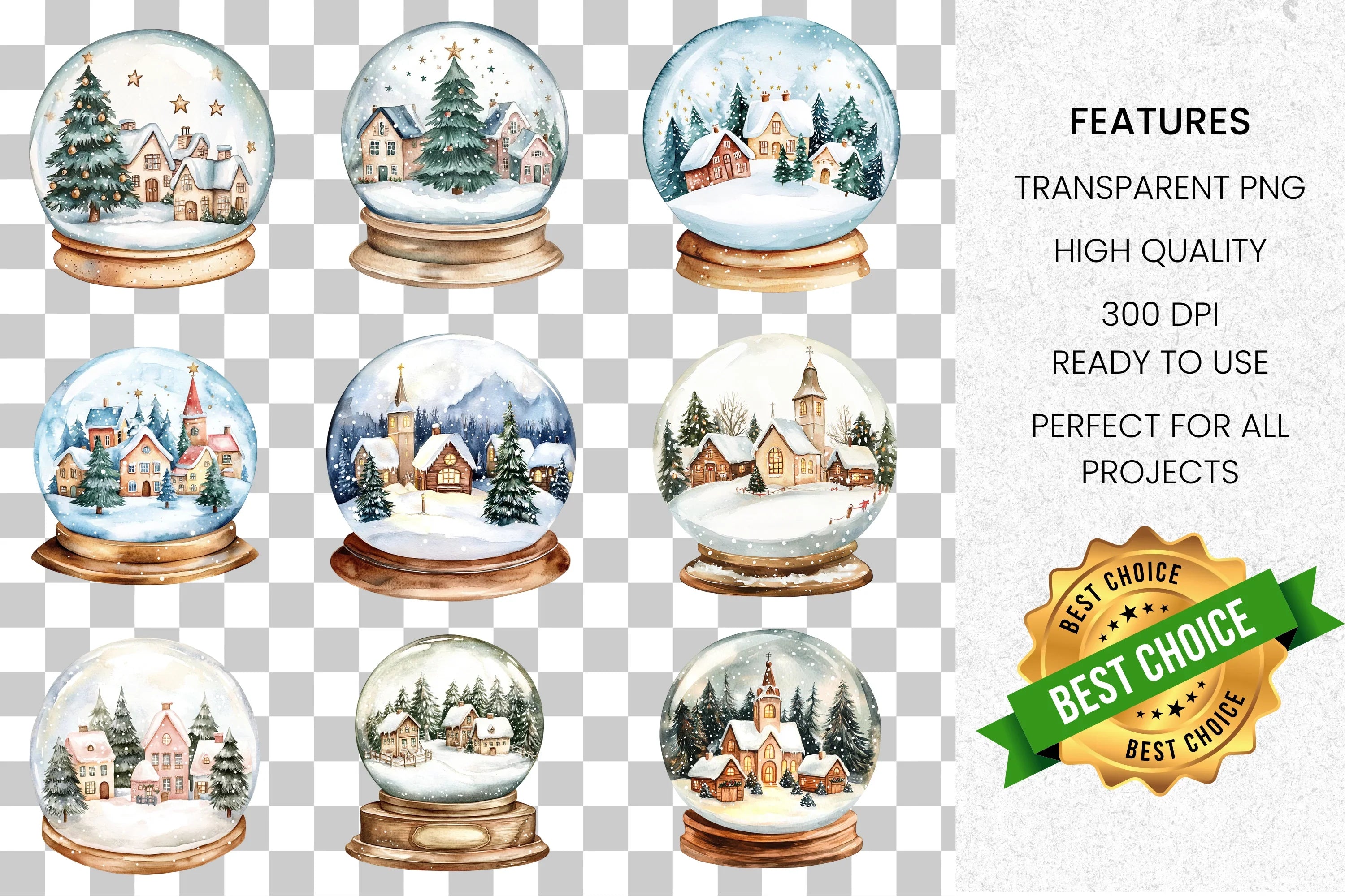 Winter Wonderland Snow Globe Clipart Bundle