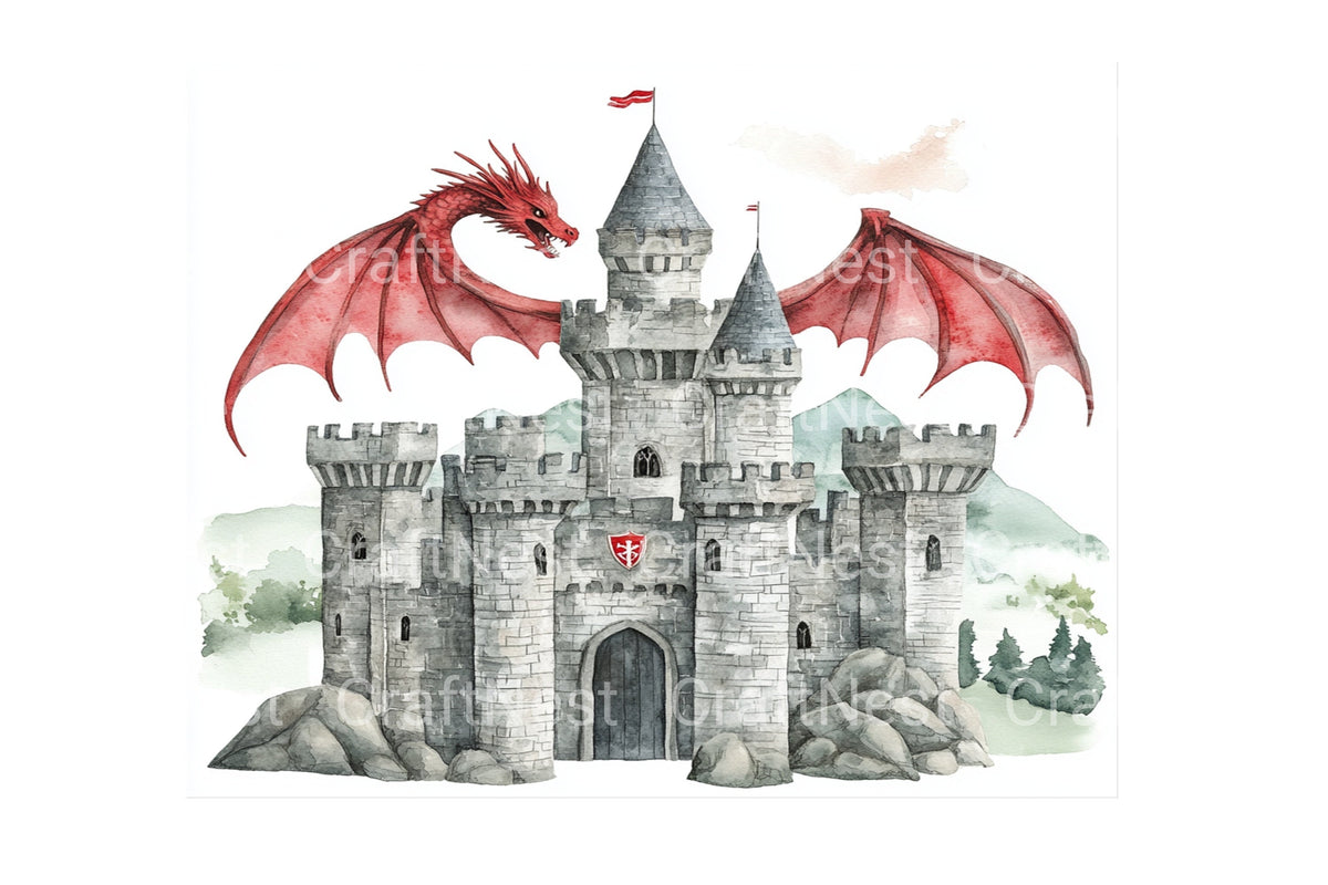 Fantasy Dragon Castle Clipart Bundle