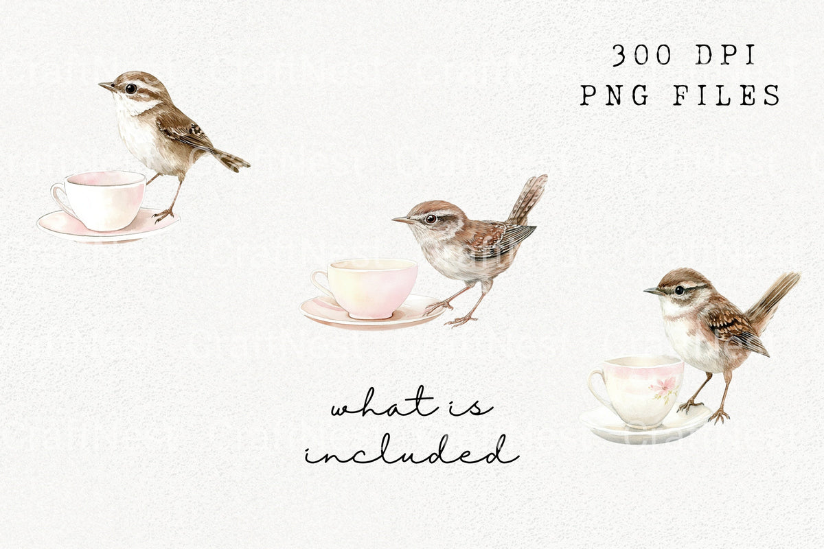 Birds And Teacups Clipart Bundle