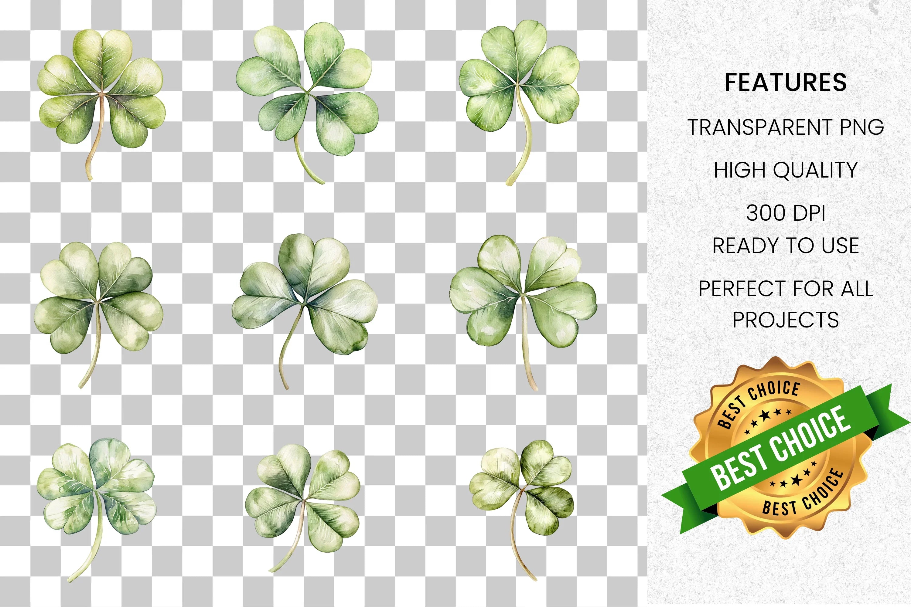Lucky Four Leaf Clover Clipart Bundle