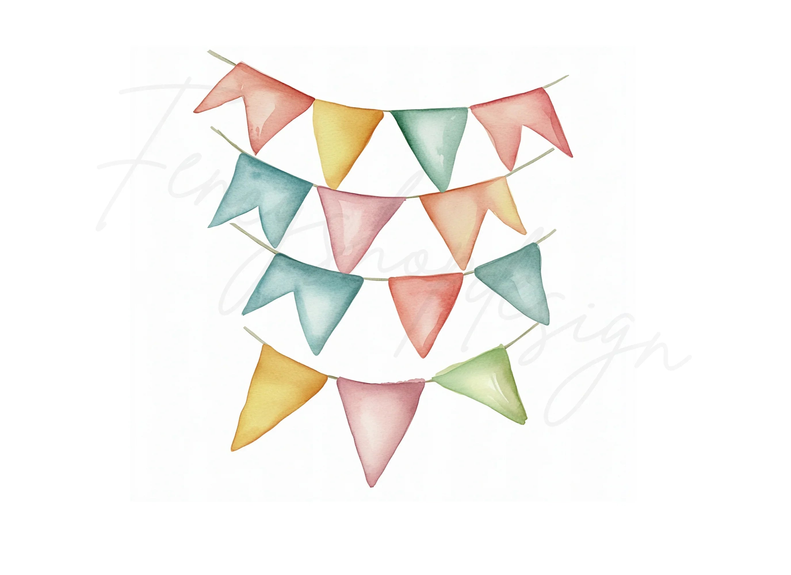 Pastel Bunting Flags Clipart Bundle