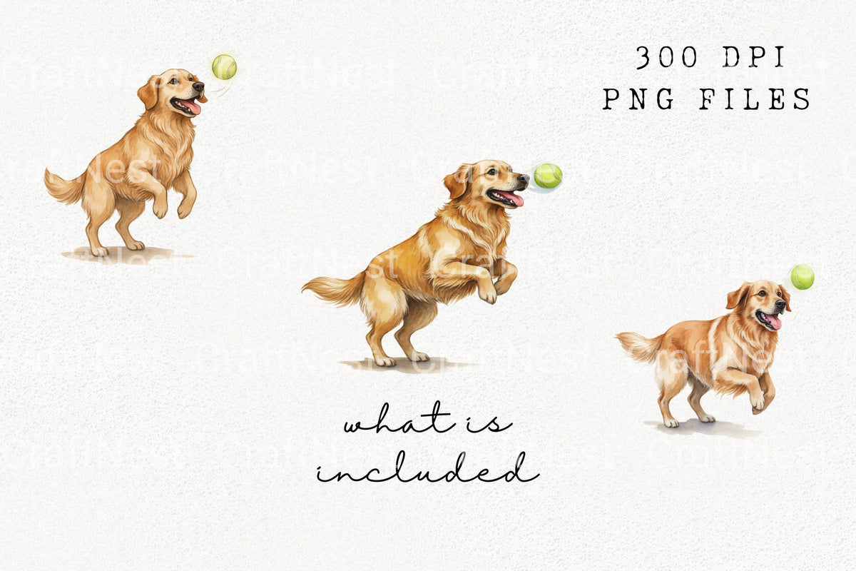 Golden Retriever Tennis Ball Clipart Bundle