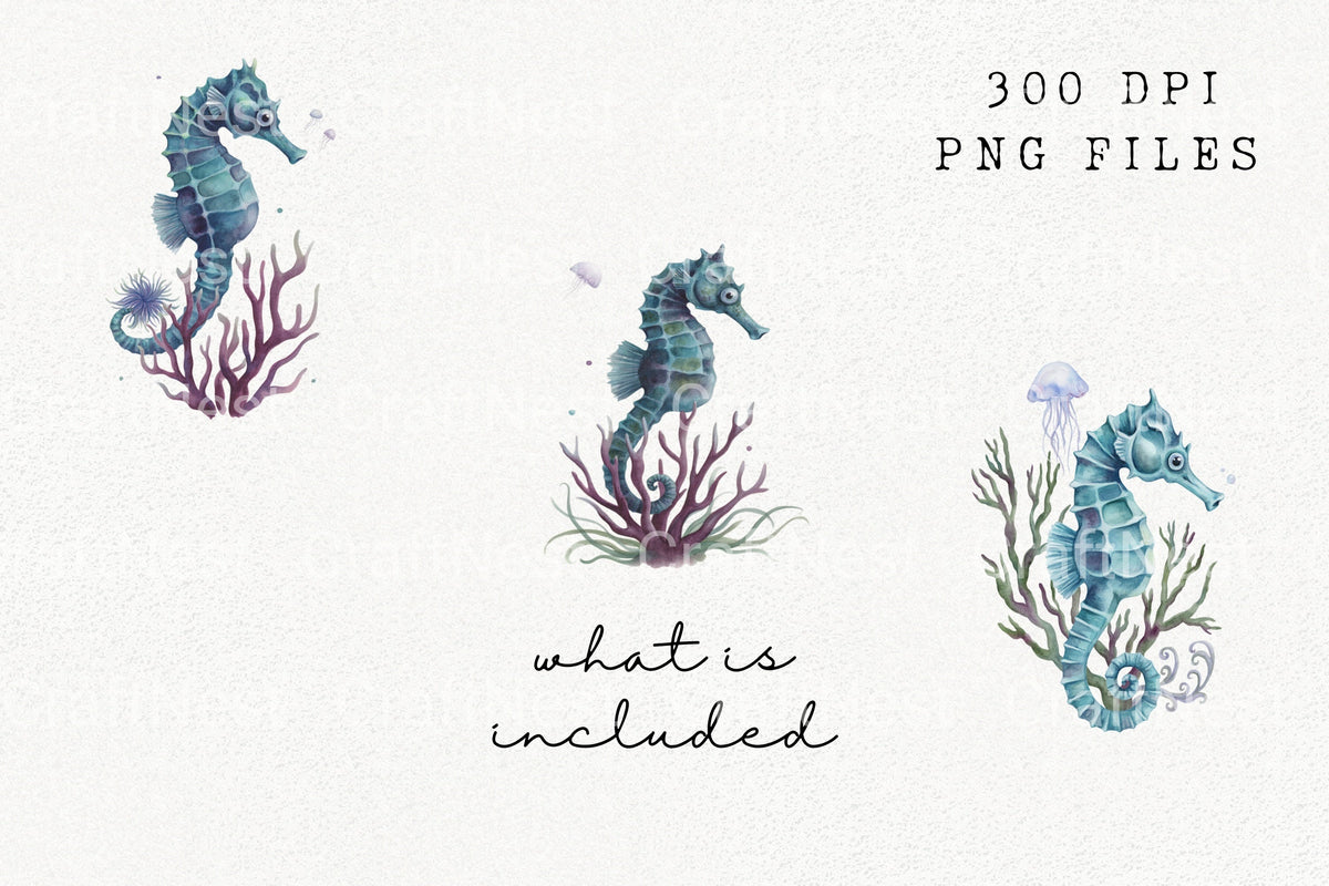 Seahorse Coral Reef Scene Clipart Bundle