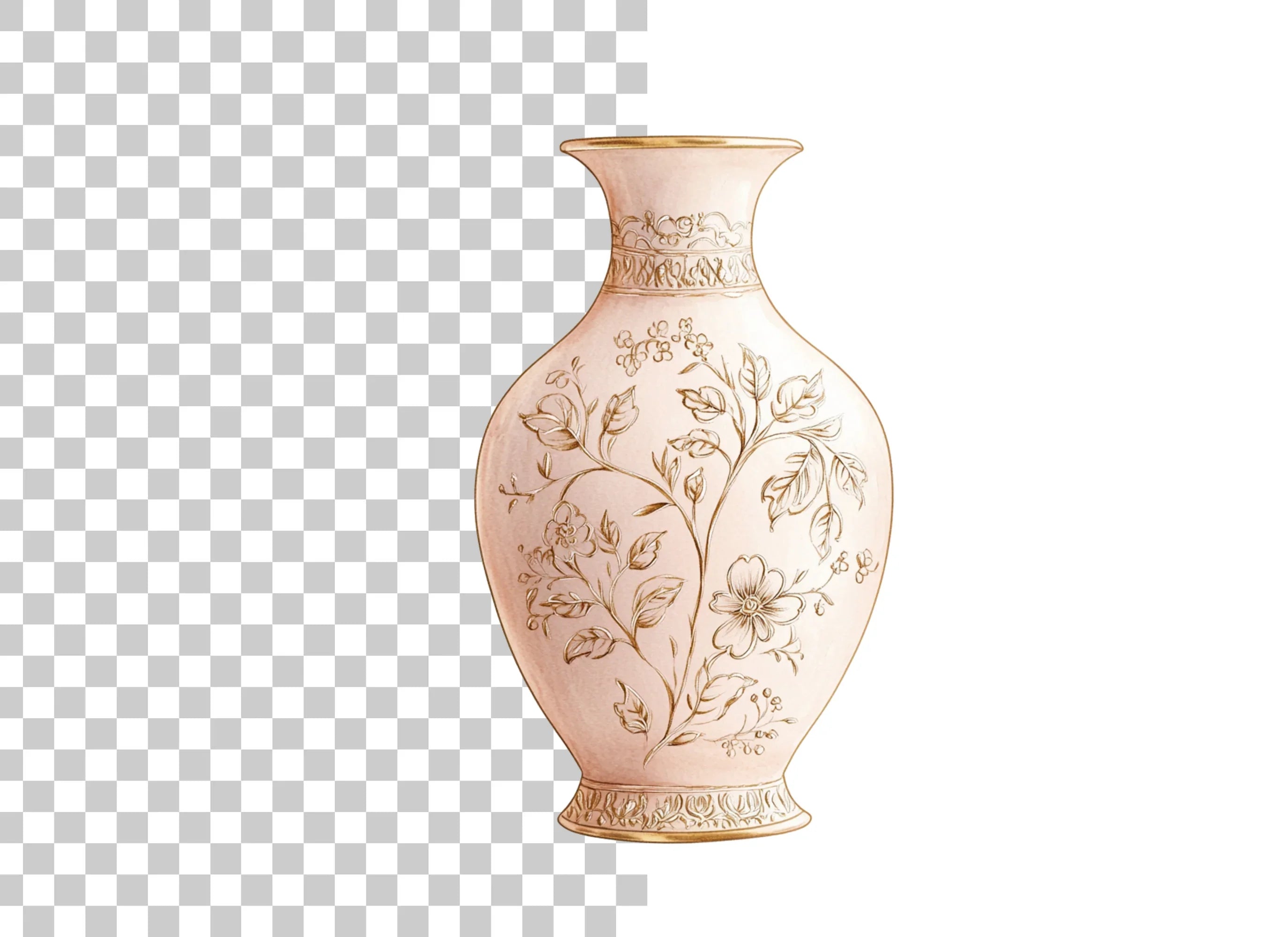 Elegant Pink Vases with Gold Floral Clipart Bundle