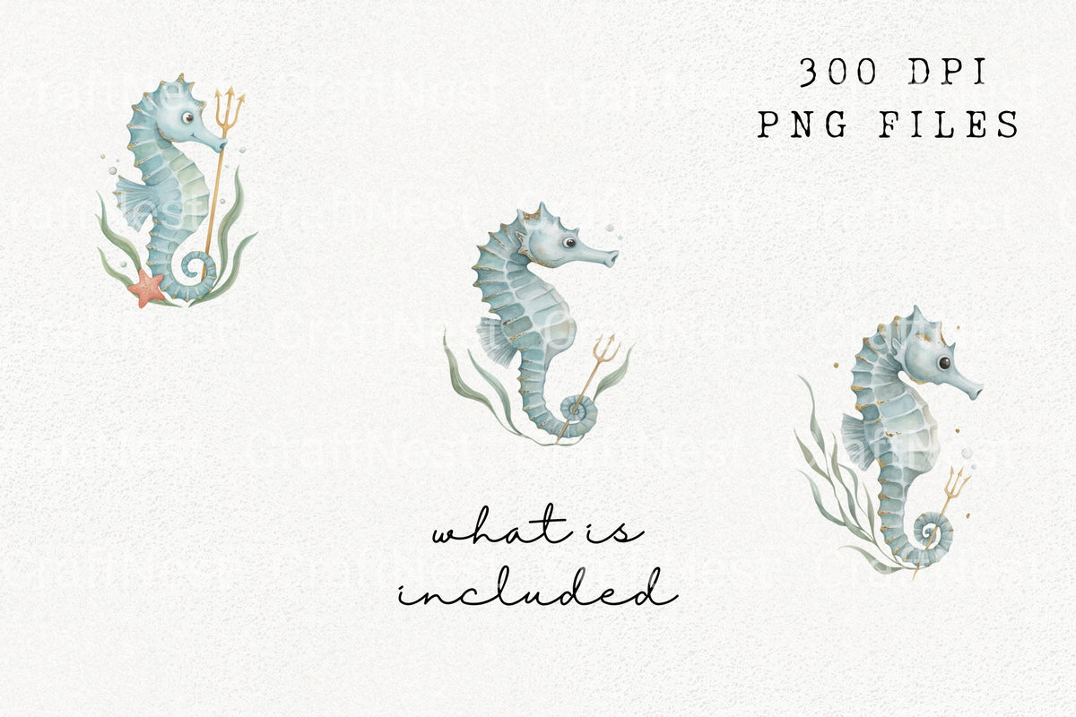 Whimsical Seahorse Ocean Clipart Bundle