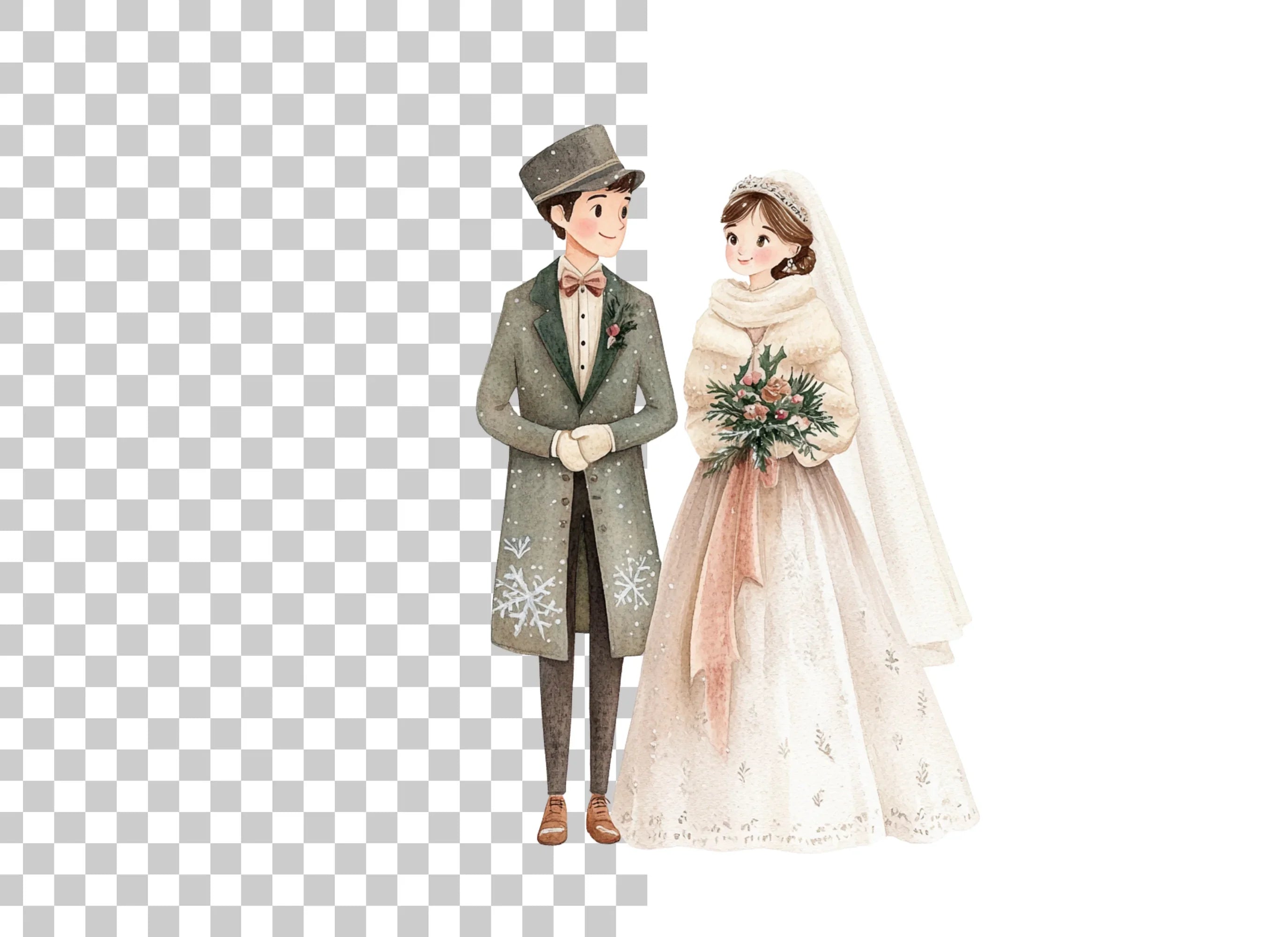 Winter Wedding Couple Clipart Bundle