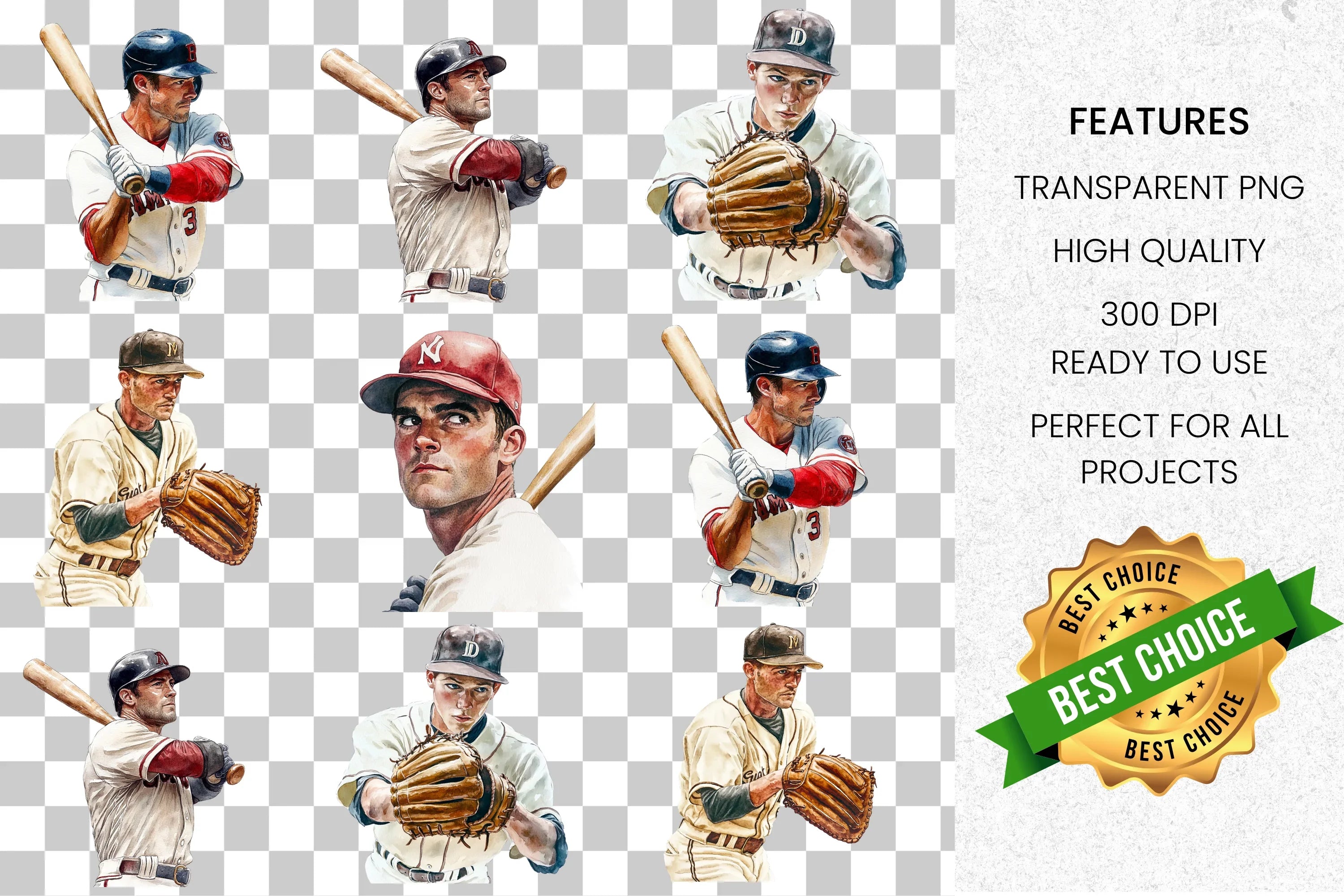 Vintage Baseball Players Clipart Bundle