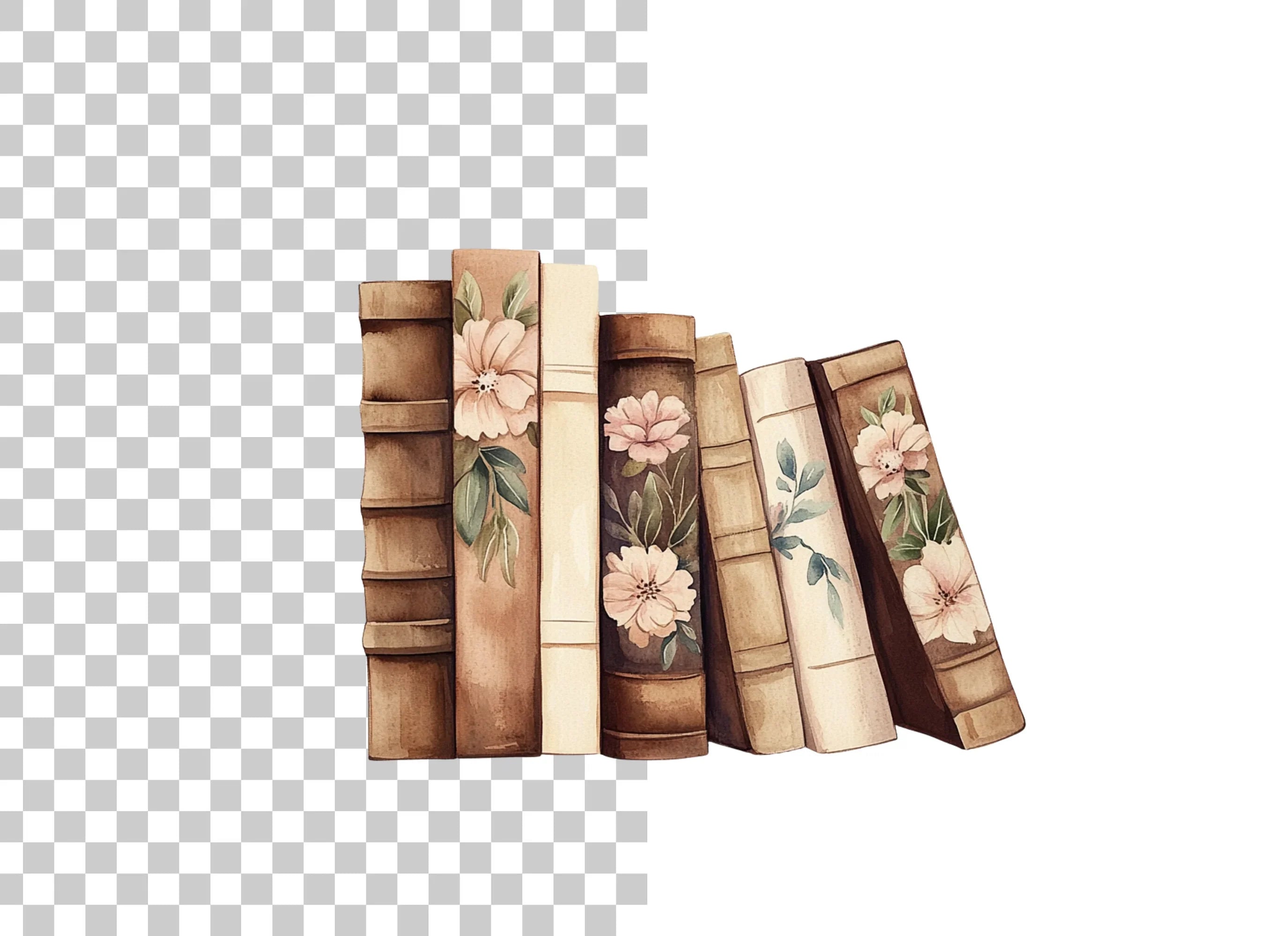 Vintage Floral Books Clipart Bundle