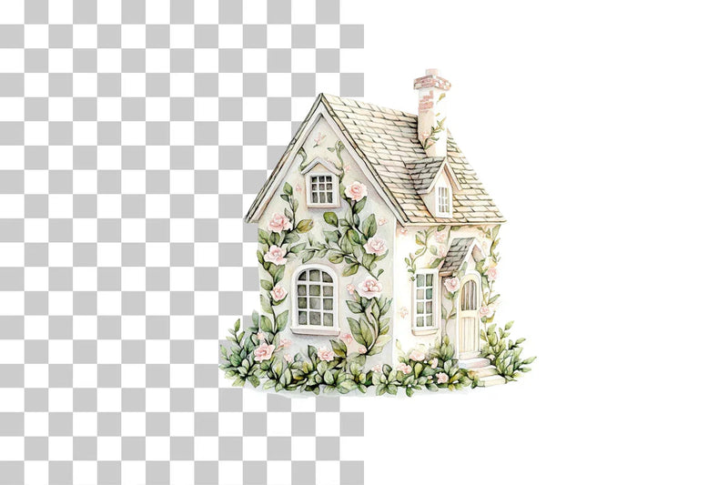 Floral Whimsical Village Cottages Clipart Bundle - CraftNest - Digital Crafting and Art
