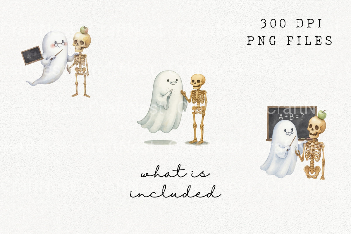 Teacher Ghosts And Skeletons Clipart Bundle