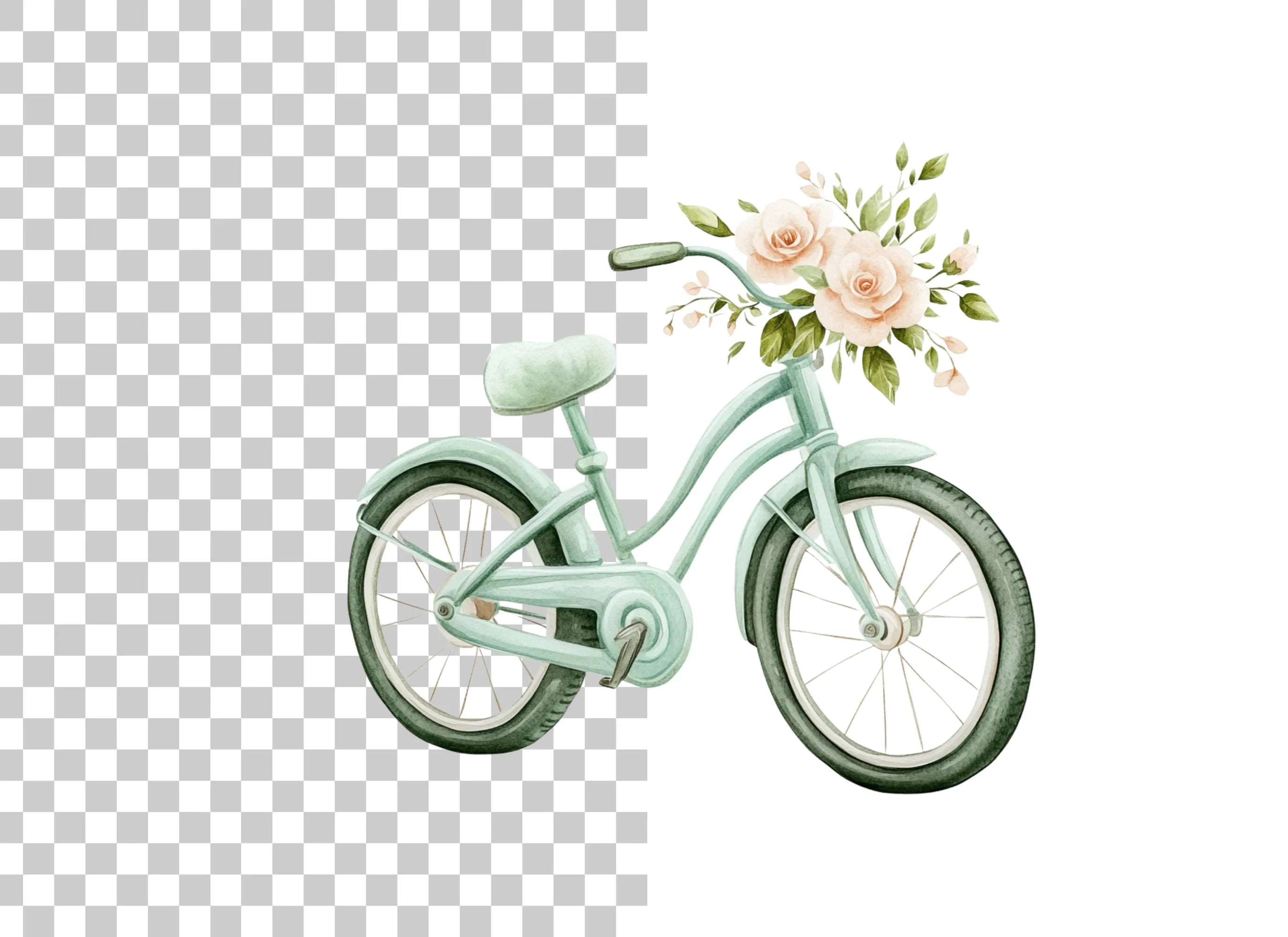 Bicycle with Peach Flowers Clipart Bundle