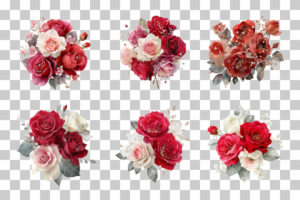 Red Rose Glittering Fantasy Flower Clipart Bundle - CraftNest - Digital Crafting and Art