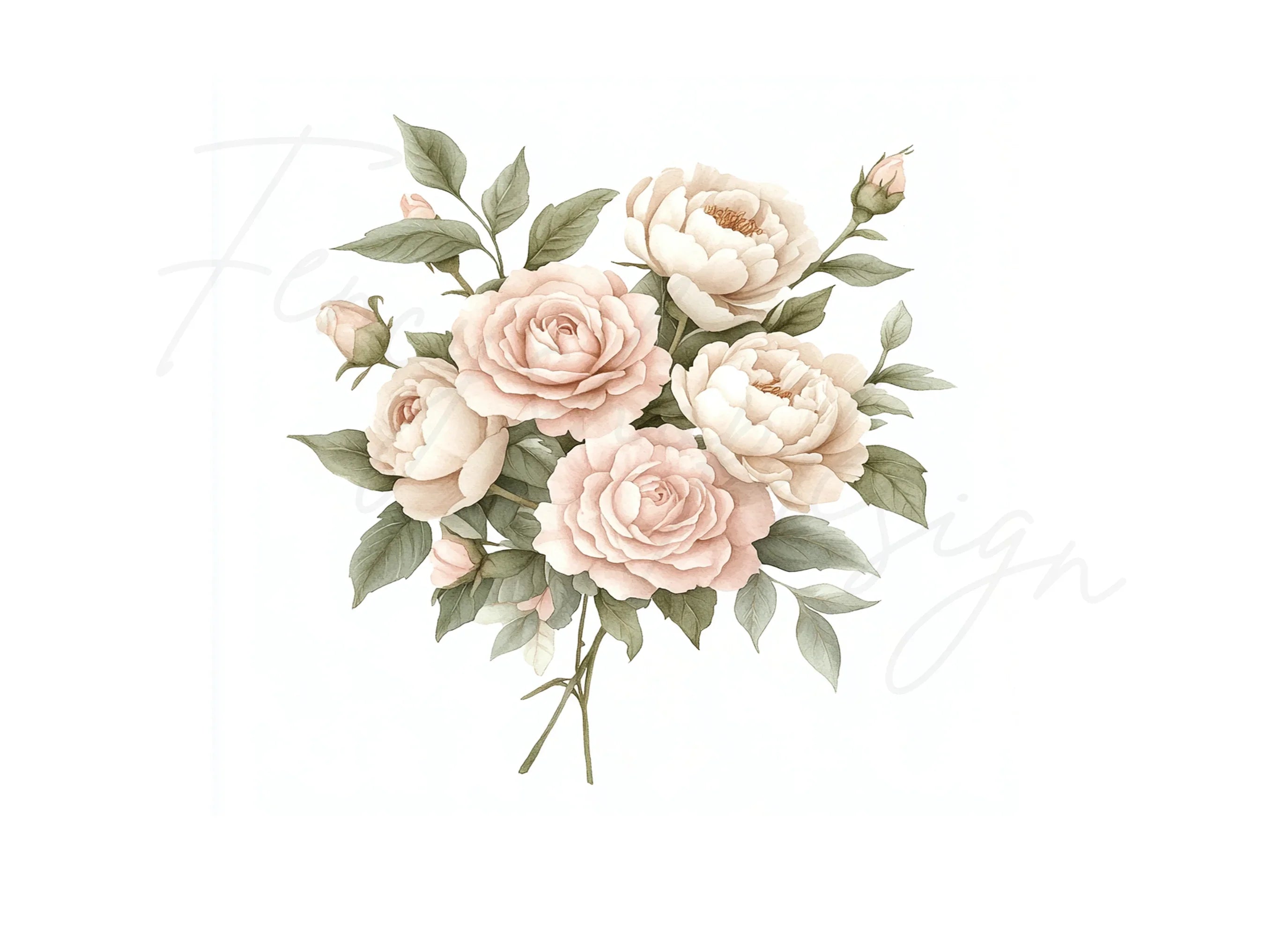 Elegant Blush Rose Peony Bouquets Clipart Bundle