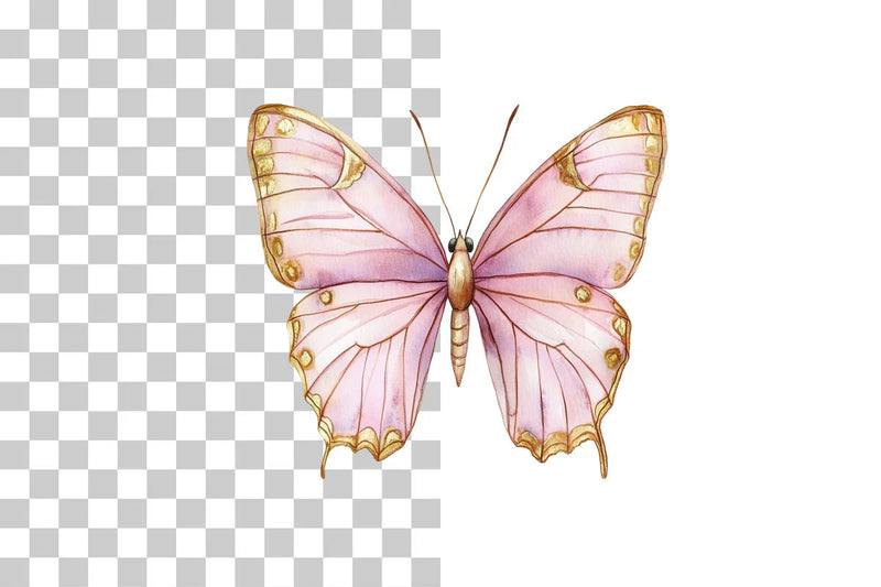 Pink Butterfly Gold Wings Clipart Bundle - CraftNest - Digital Crafting and Art