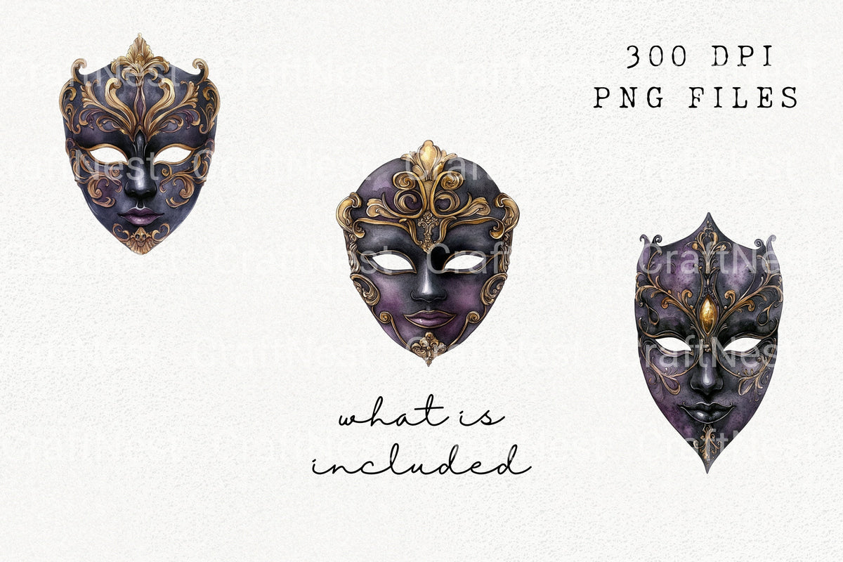 Elegant Masquerade Mask Clipart Bundle