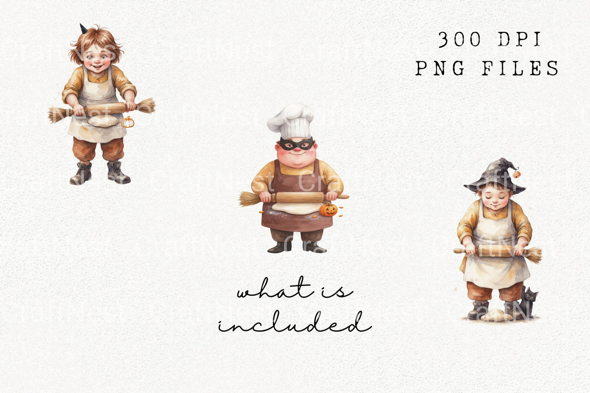 Chubby Halloween Baker Chef Clipart Bundle