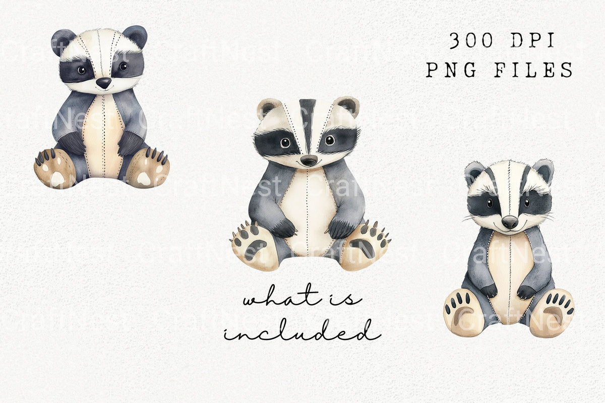 Cute Baby Badger Plush Clipart Bundle