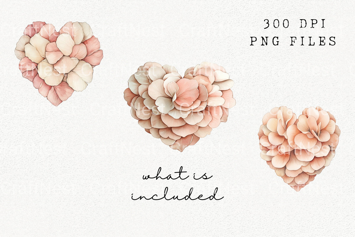 Pink Flower Petal Heart Clipart Bundle