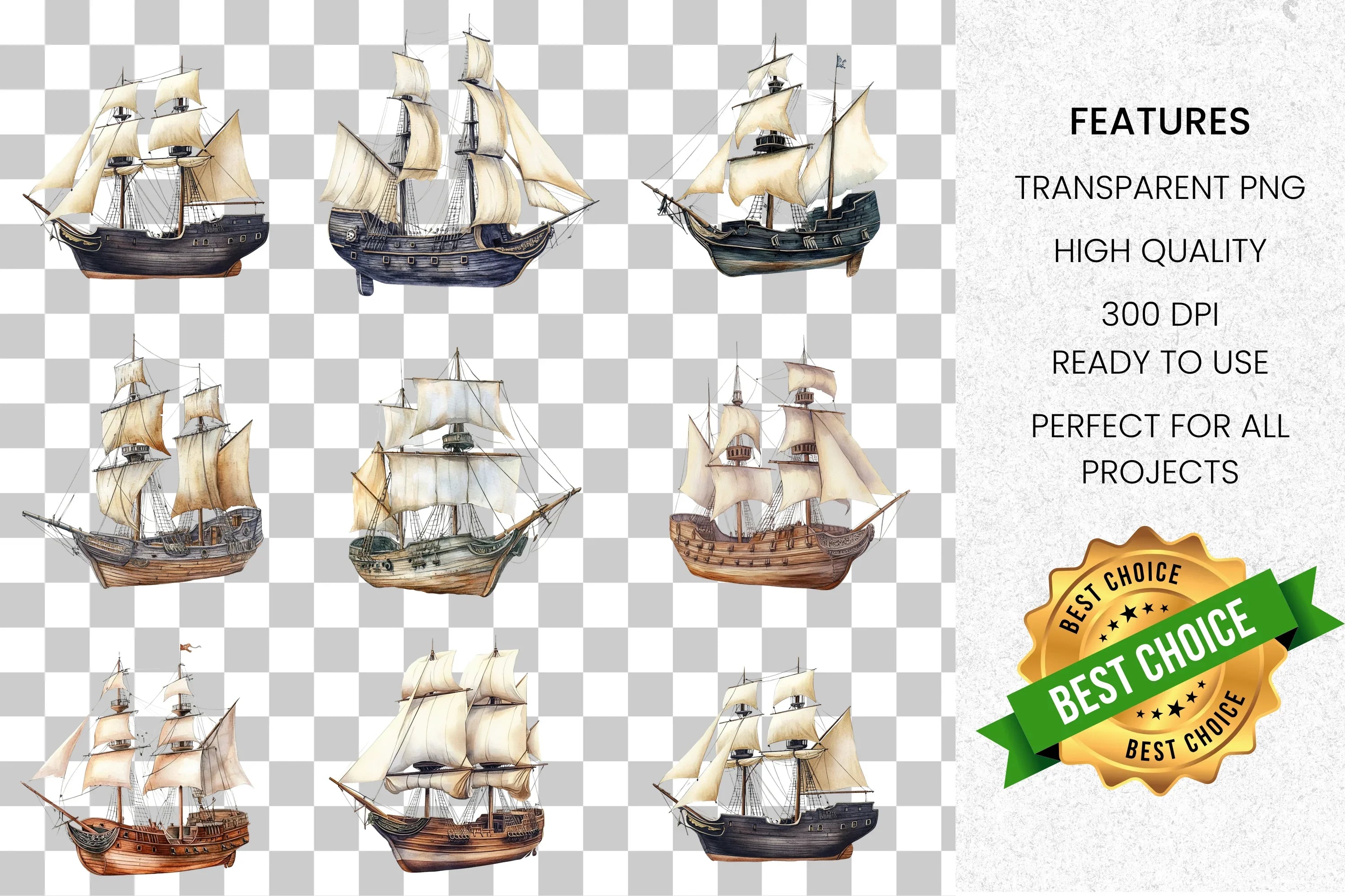 Vintage Sailing Ships Clipart Bundle