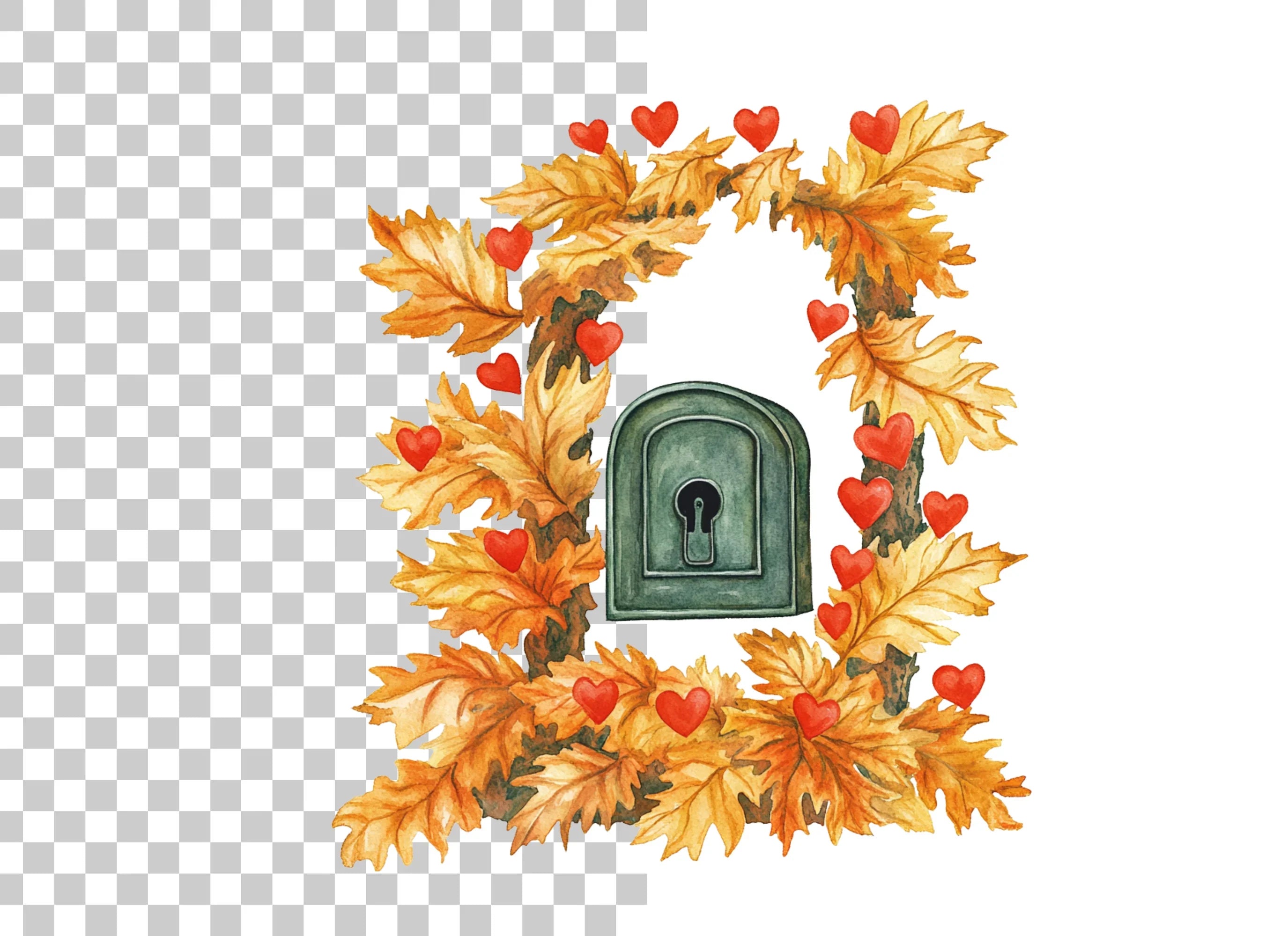 Autumn Leaves Mailbox with Hearts Clipart Bundle