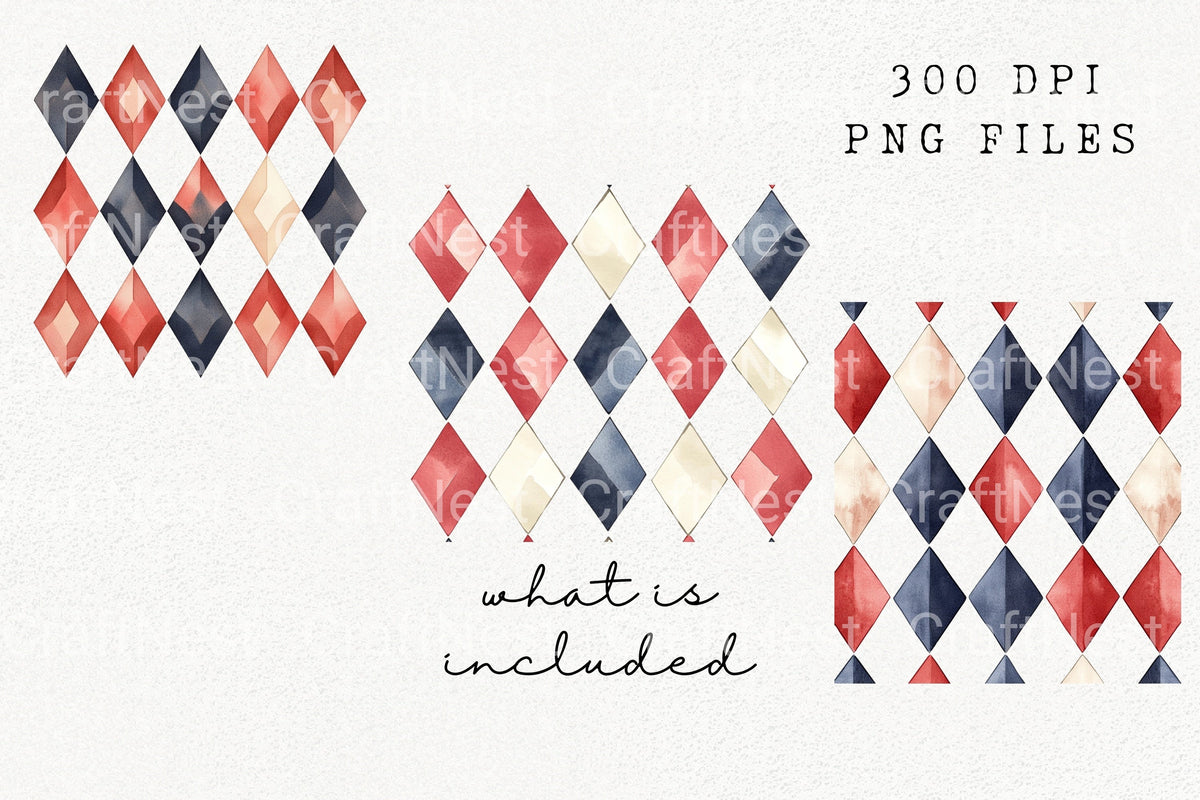 Red White Blue Diamond Pattern Clipart Bundle