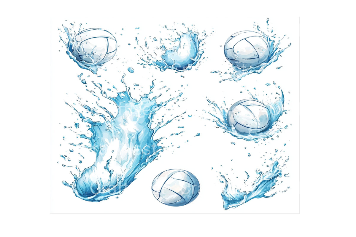 Volleyball With Water Splash Artwork Clipart Bundle