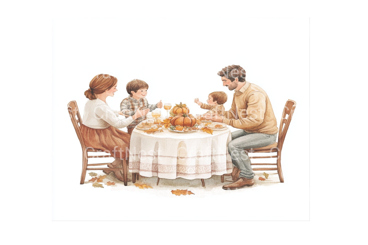 Thanksgiving Dinner Scene Clipart Bundle
