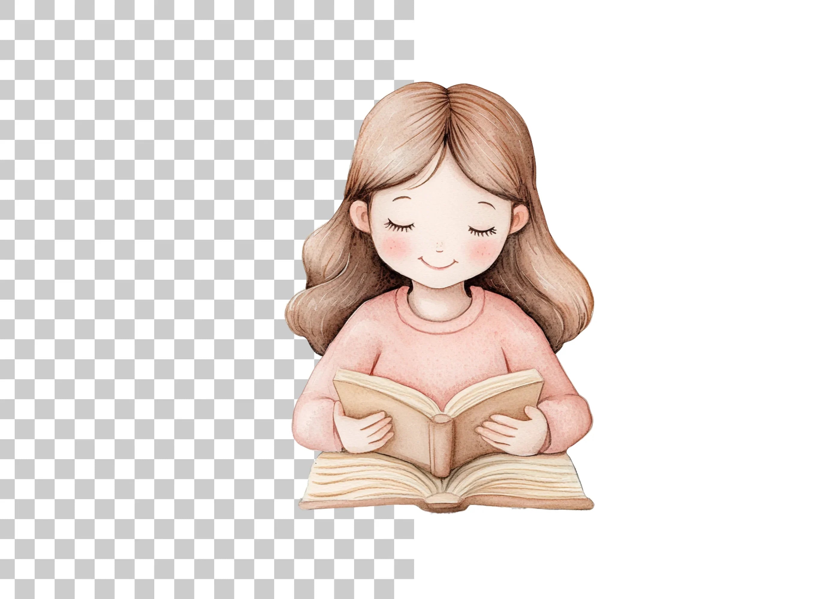 Cute Girl Reading Book Clipart Bundle