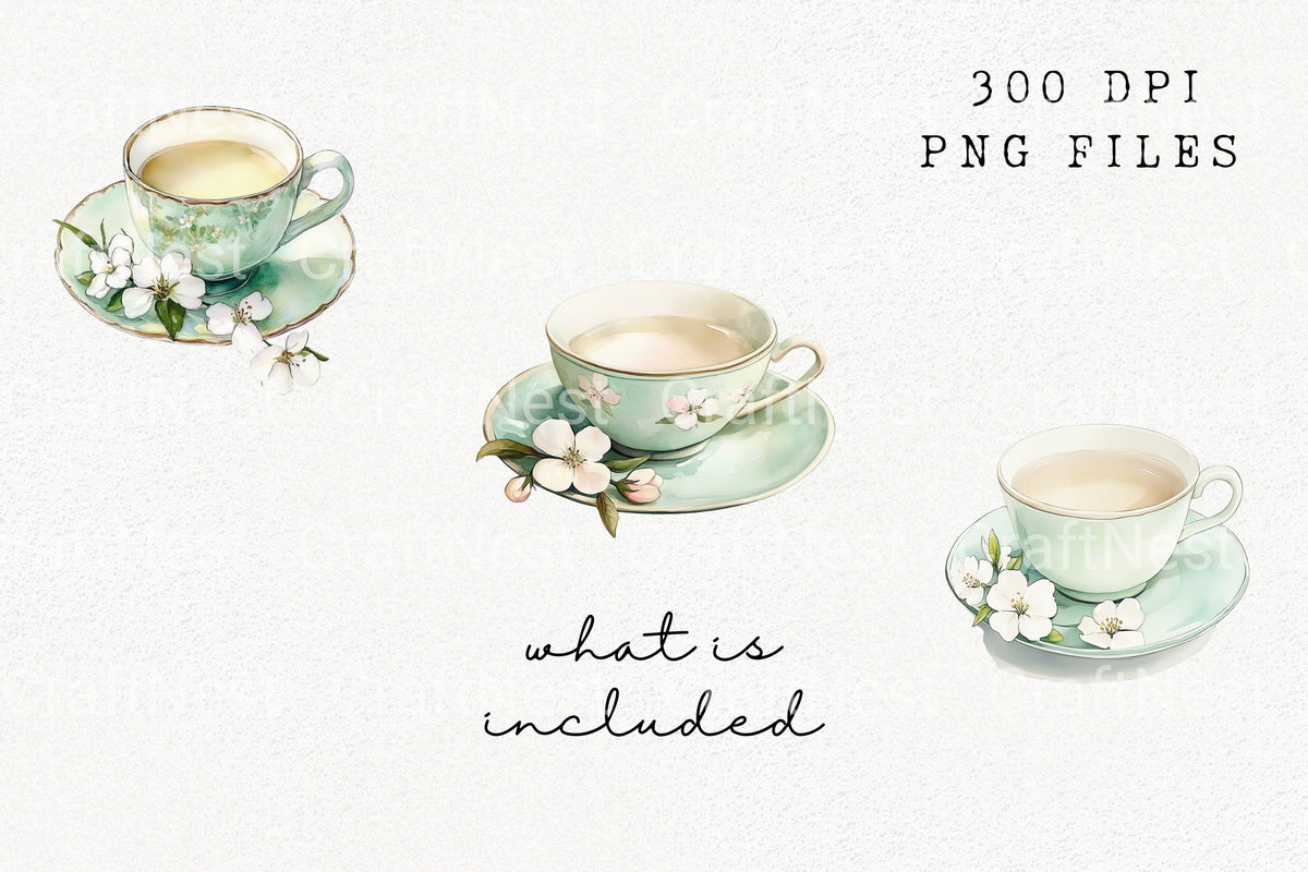 Blossom Teacup Artwork Clipart Bundle
