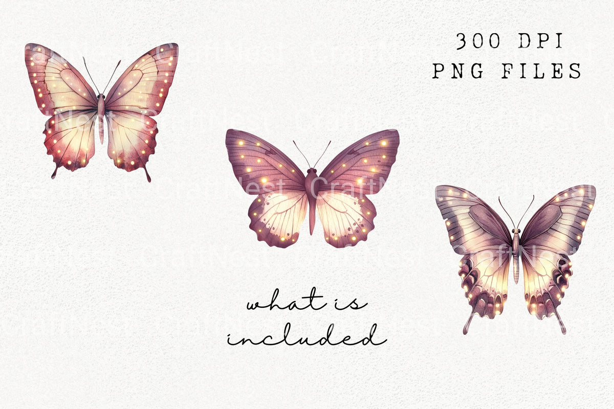 Sparkling Pink Butterfly Clipart Bundle