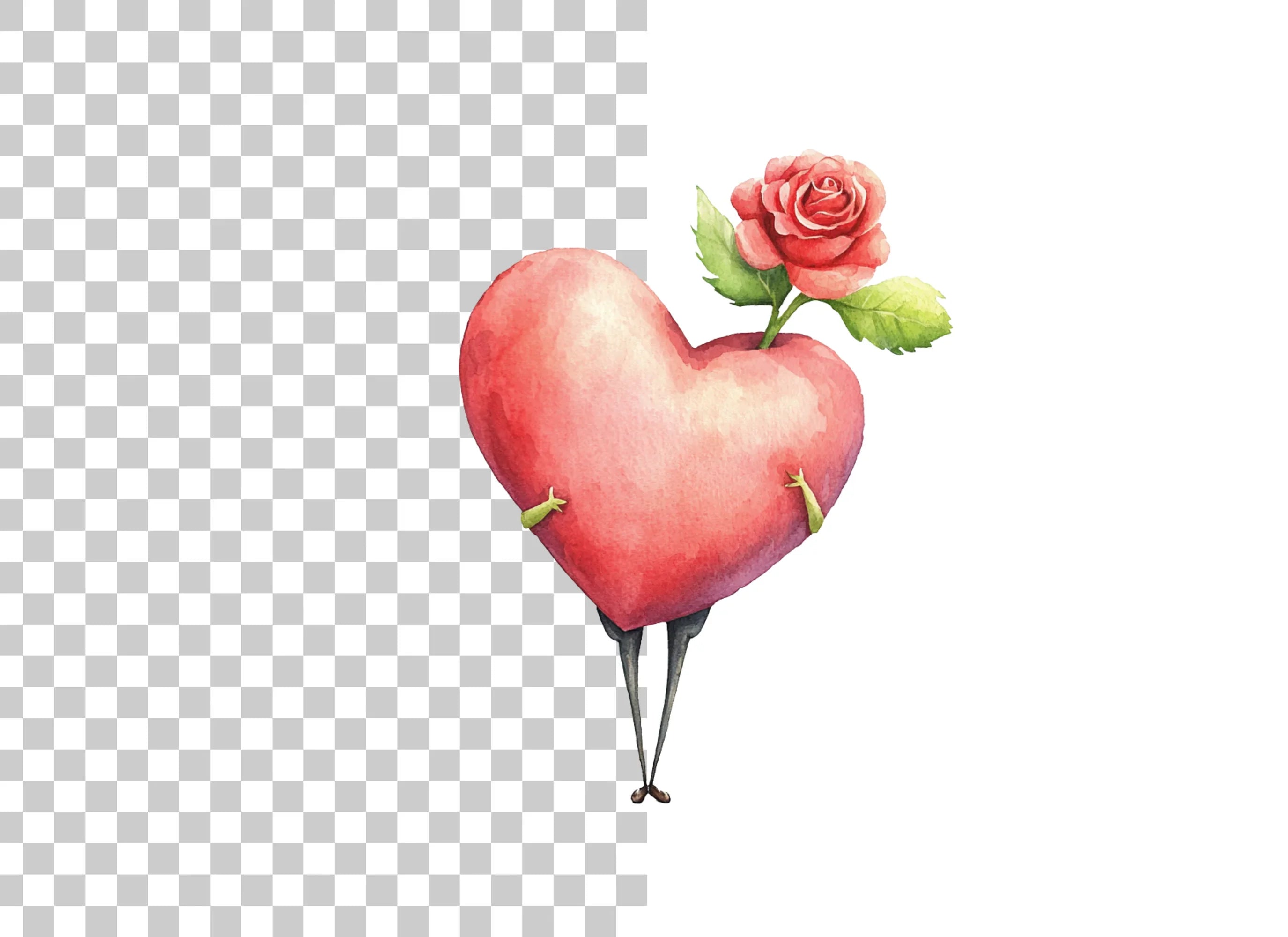 Whimsical Heart with Roses Clipart Bundle