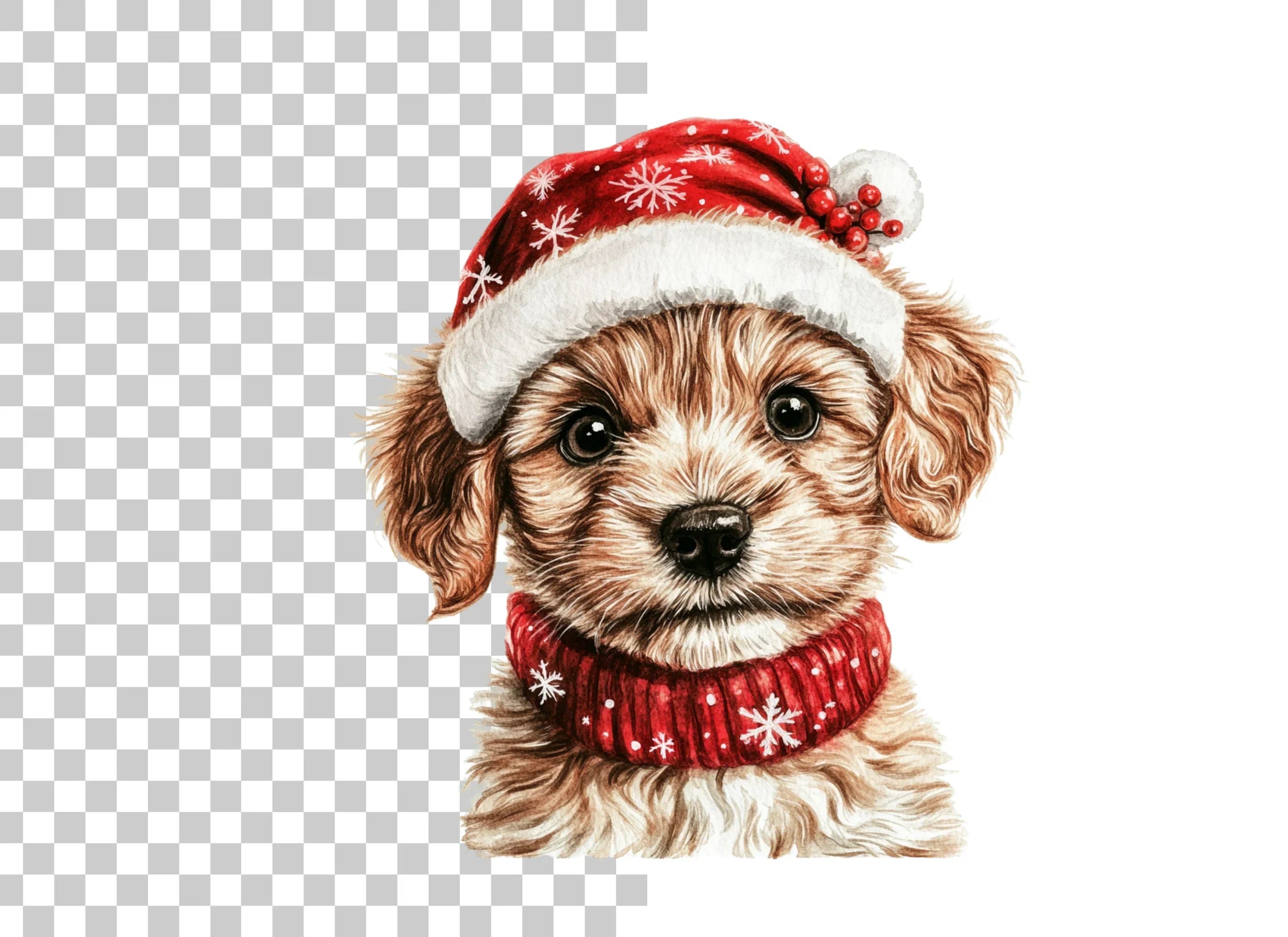 Christmas Puppies in Santa Hats Clipart Bundle