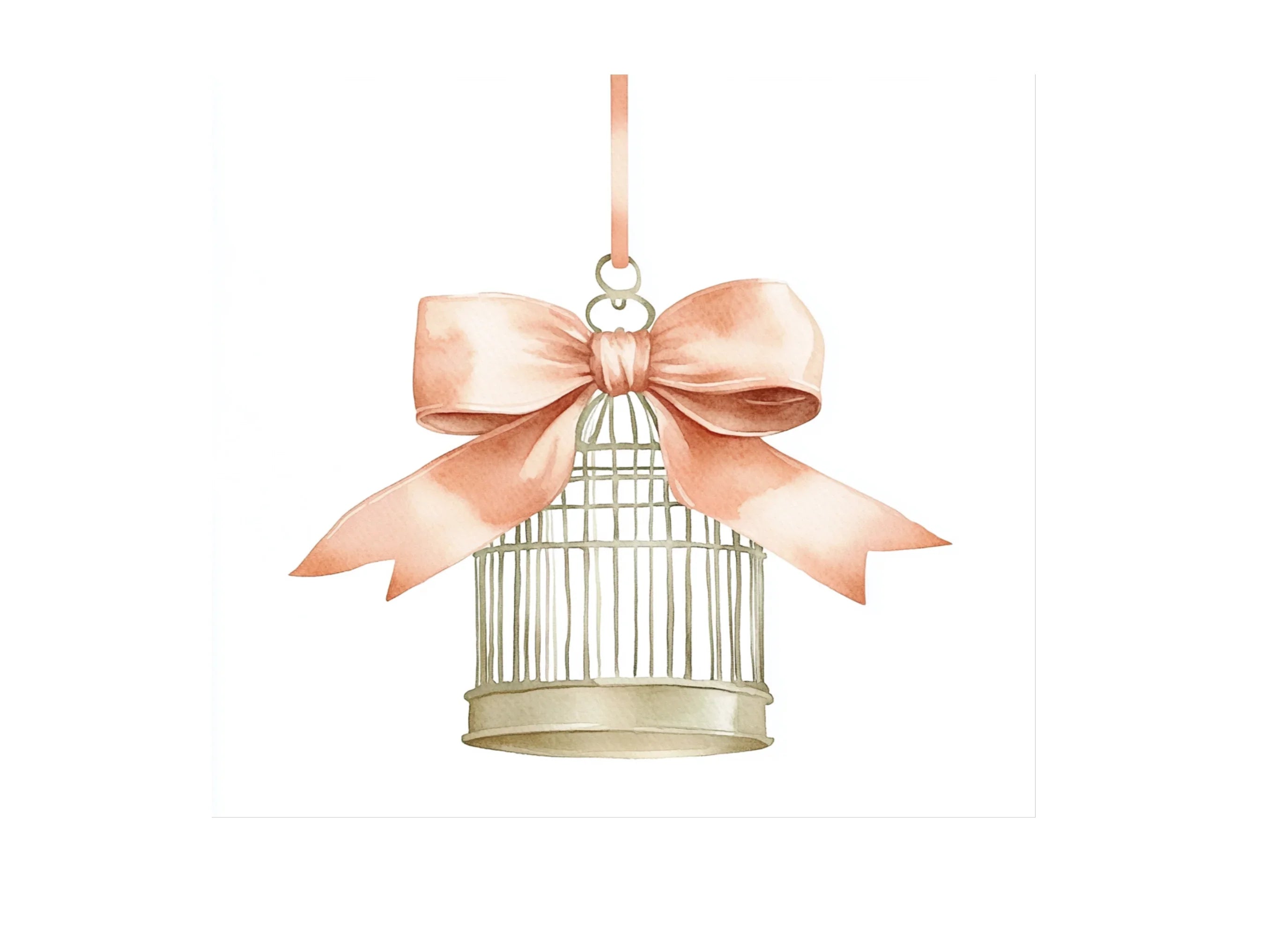 Elegant Bird Cages with Peach Bows Clipart Bundle