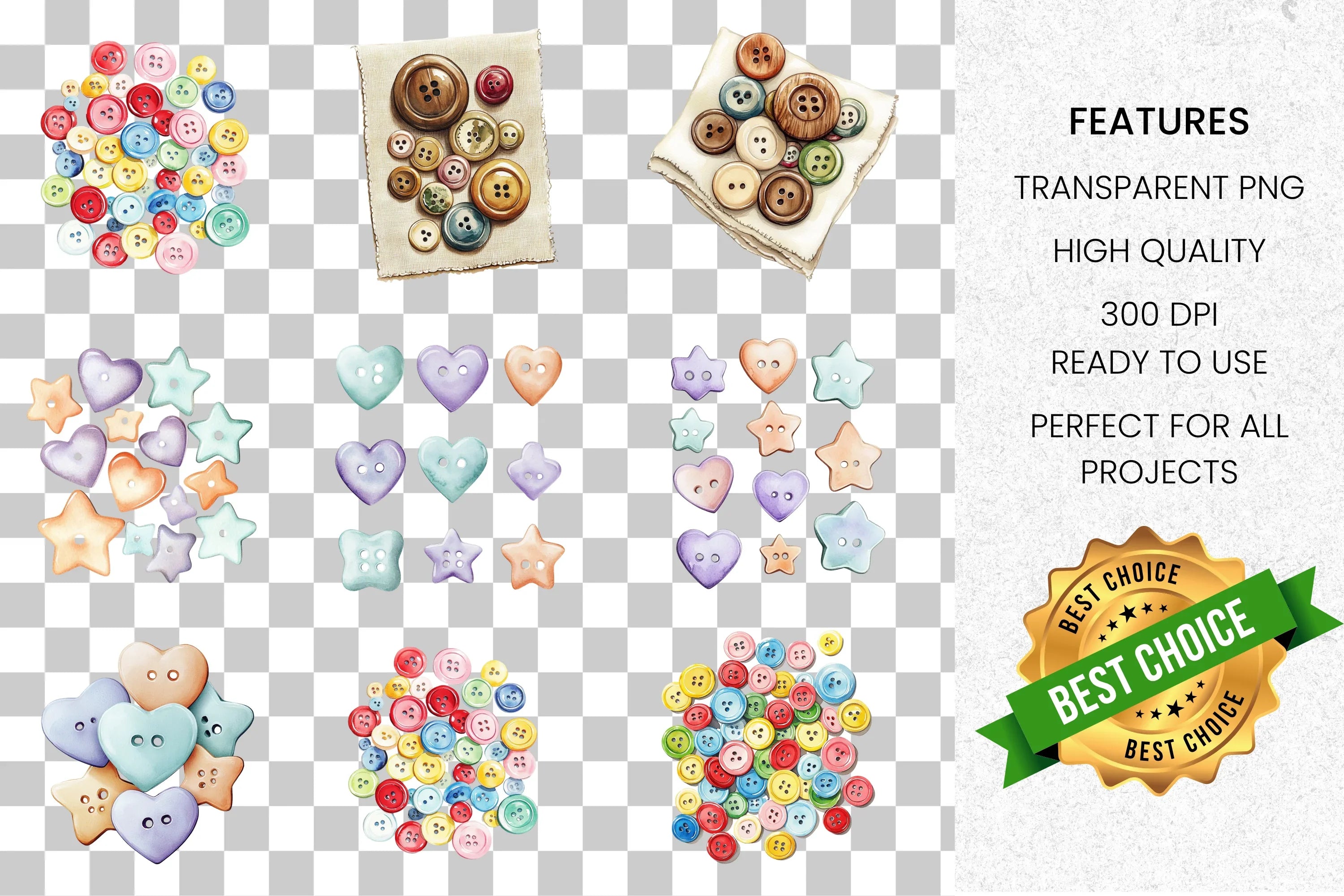 Colorful Pastel Shapes Buttons Clipart Bundle