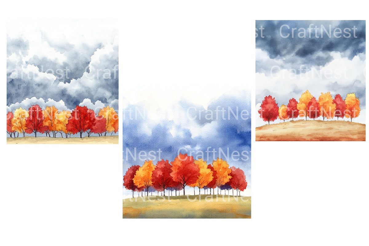 Autumn Forest With Stormy Sky Clipart Bundle