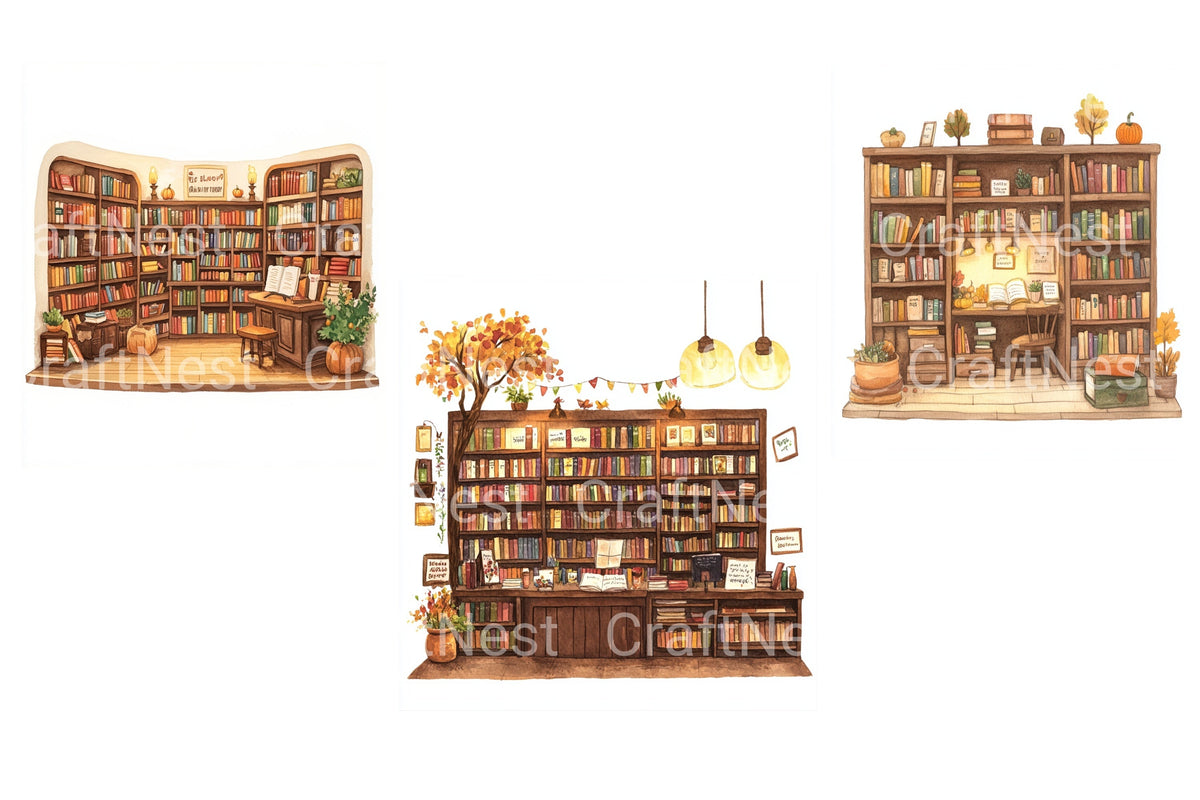 Cozy Autumn Bookstore Clipart Planner