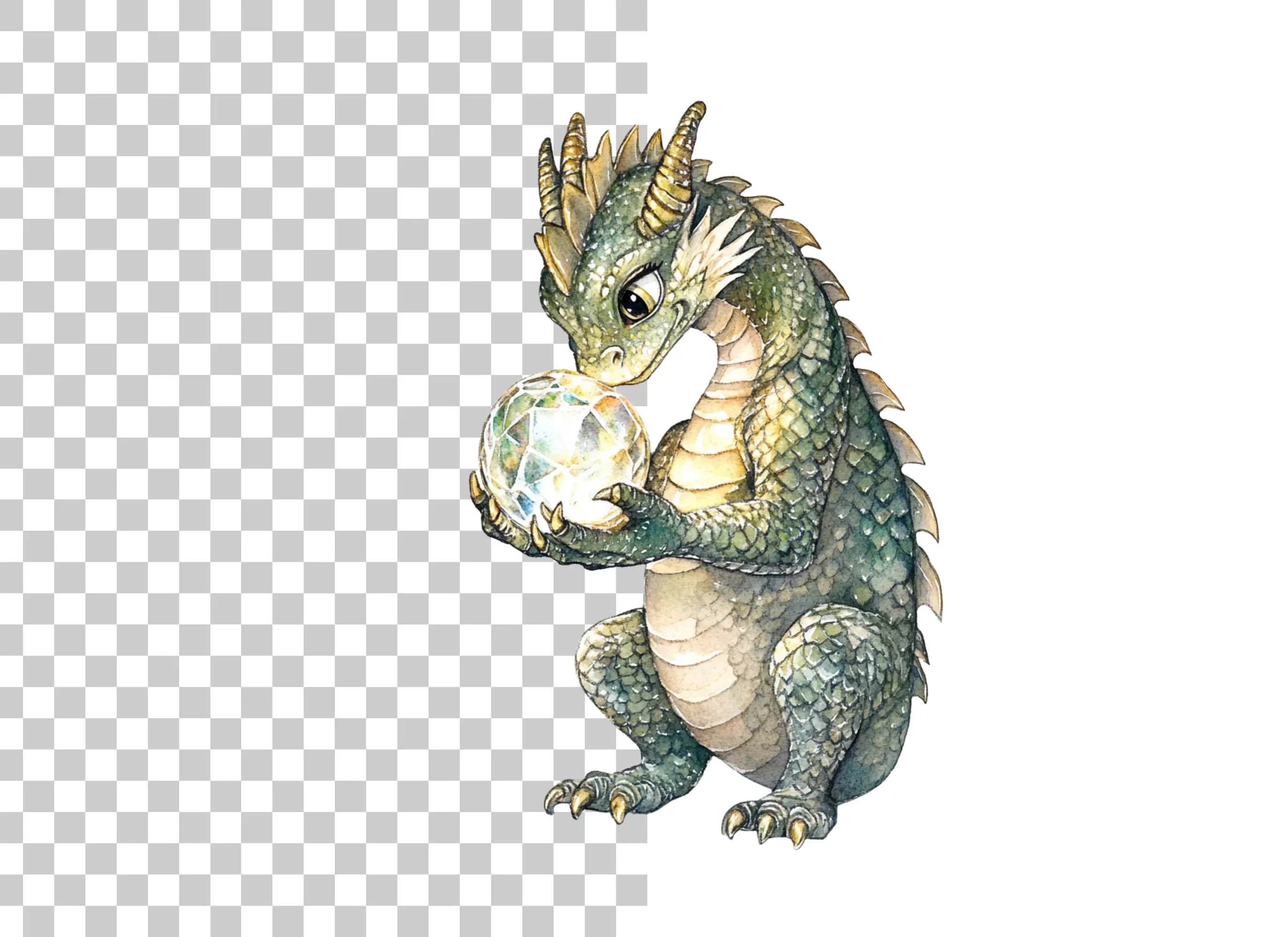 Baby Dragon with Crystal Clipart Bundle