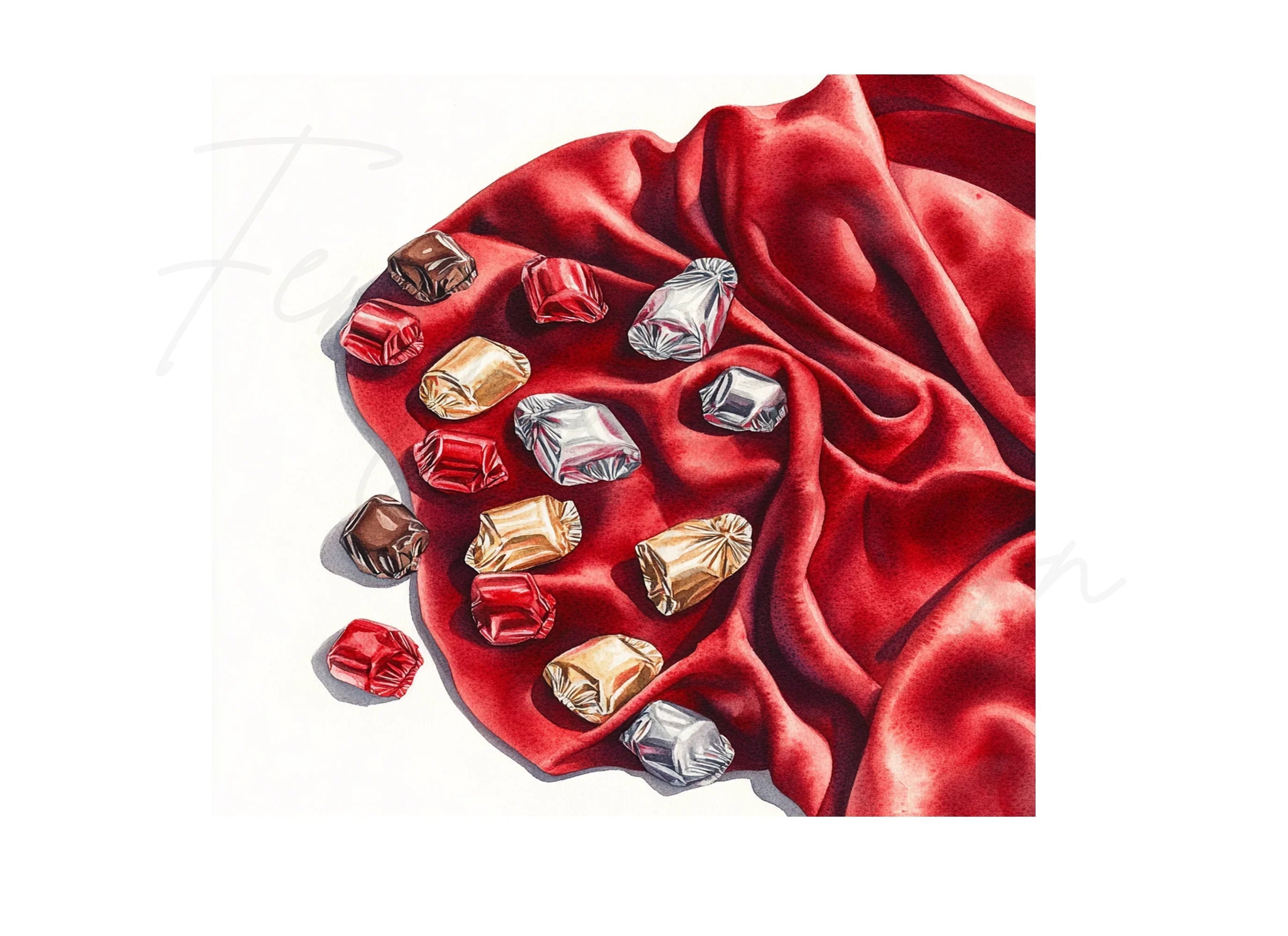 Assorted Chocolates on Red Fabric Clipart Bundle