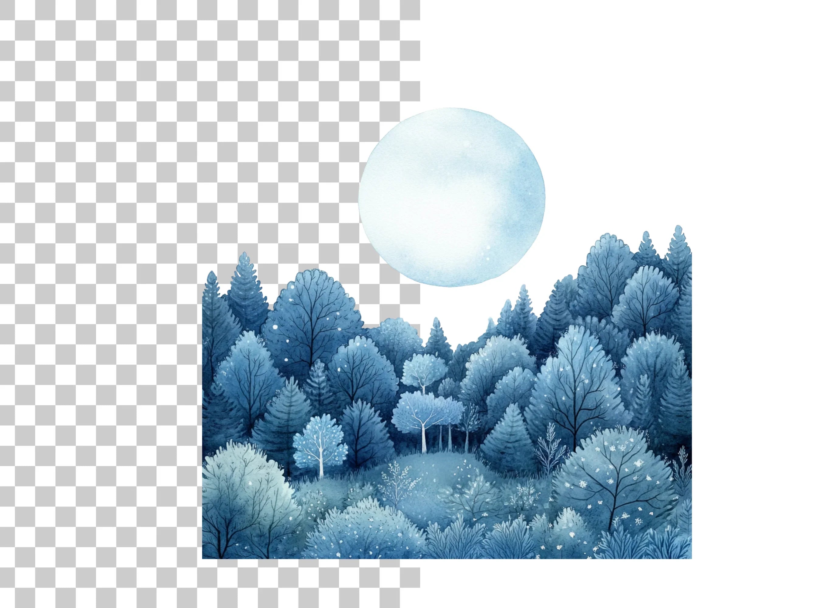 Winter Forest Moon Clipart Bundle