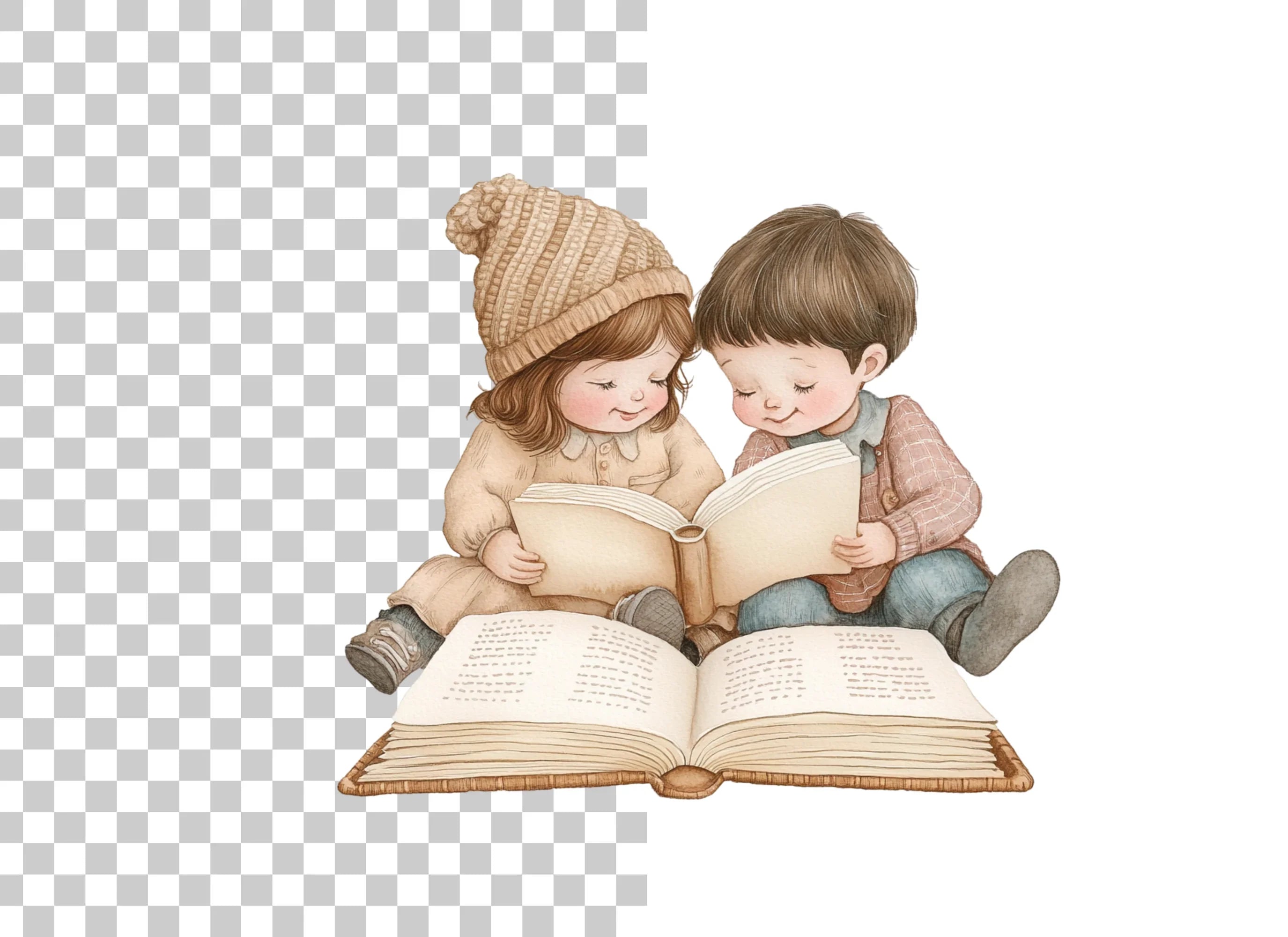 Sweet Children Reading Books Clipart Bundle