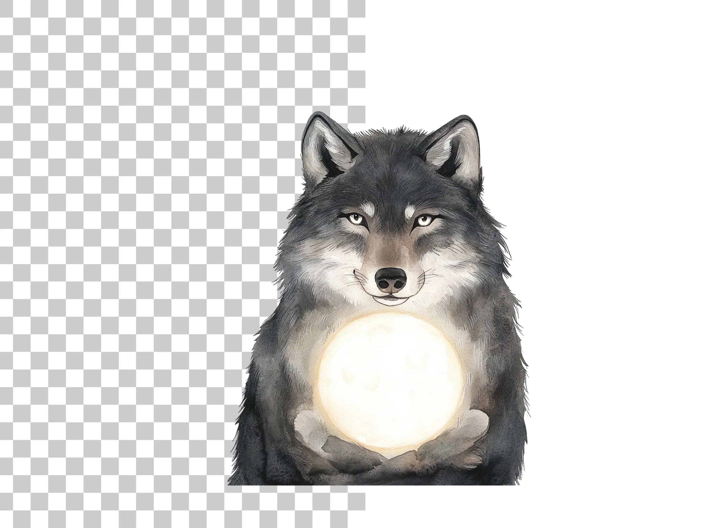 Wolf Holding Moon Clipart Bundle