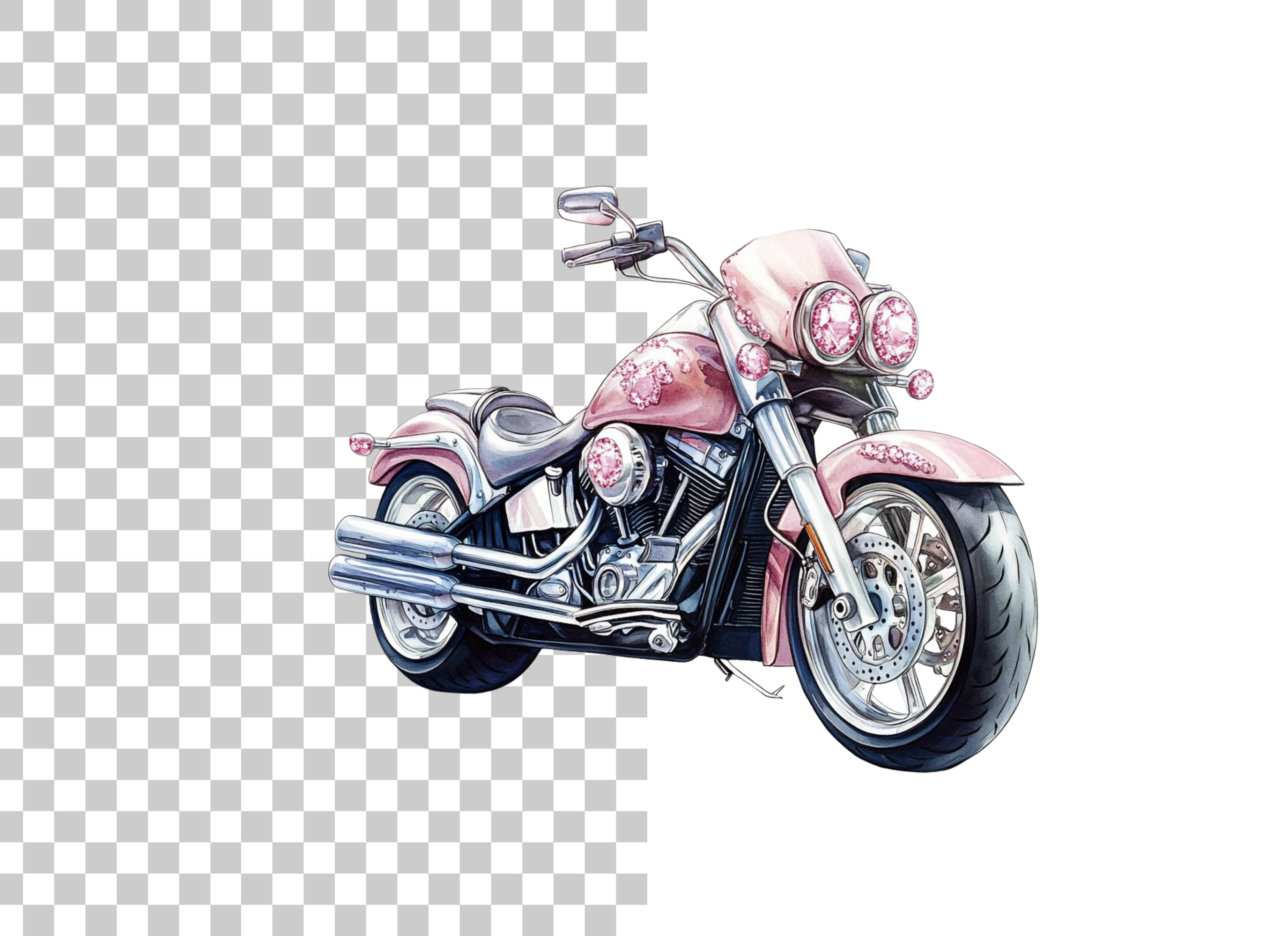 Pink Gemstone Motorcycle Clipart Bundle