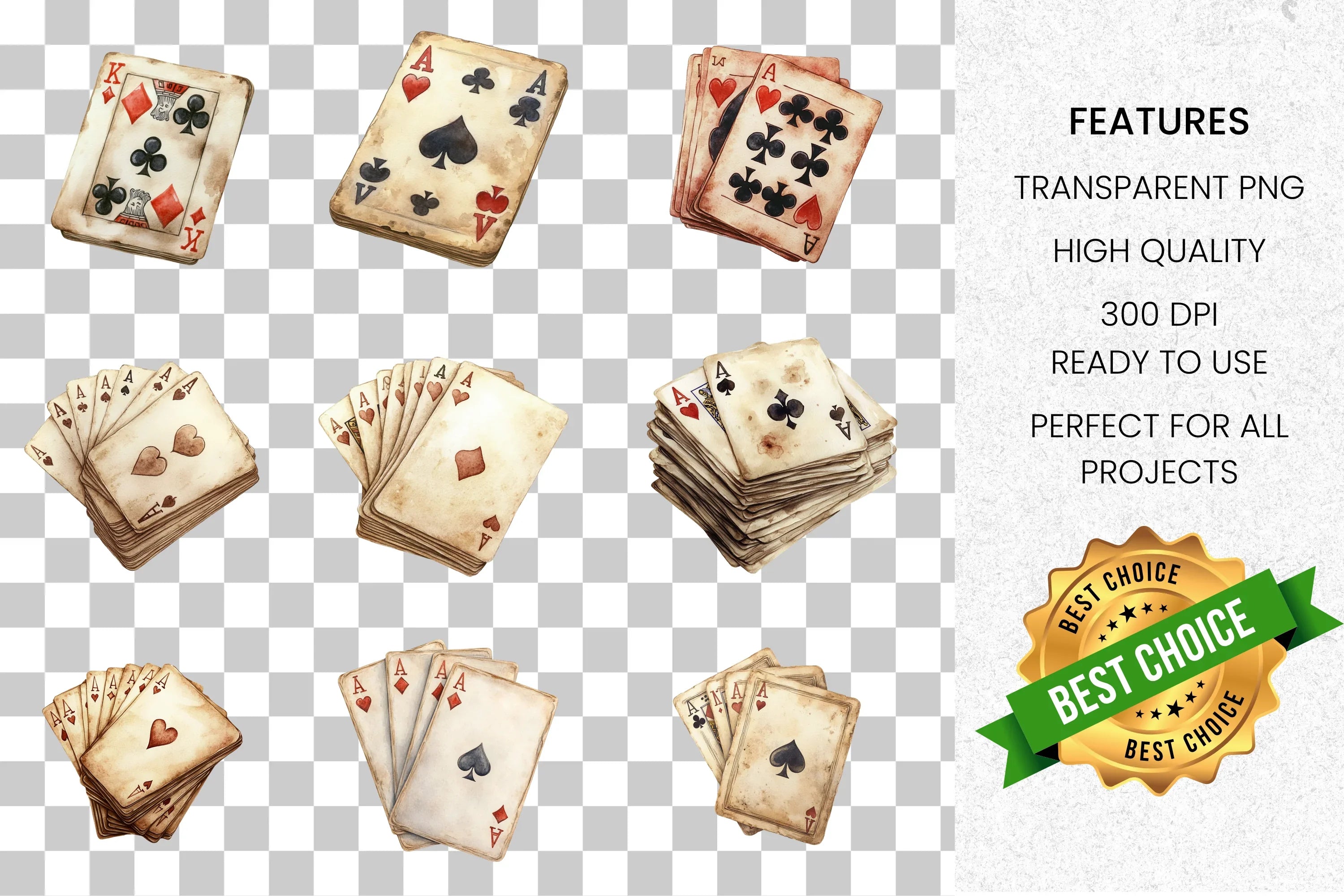 Vintage Playing Cards Clipart Bundle