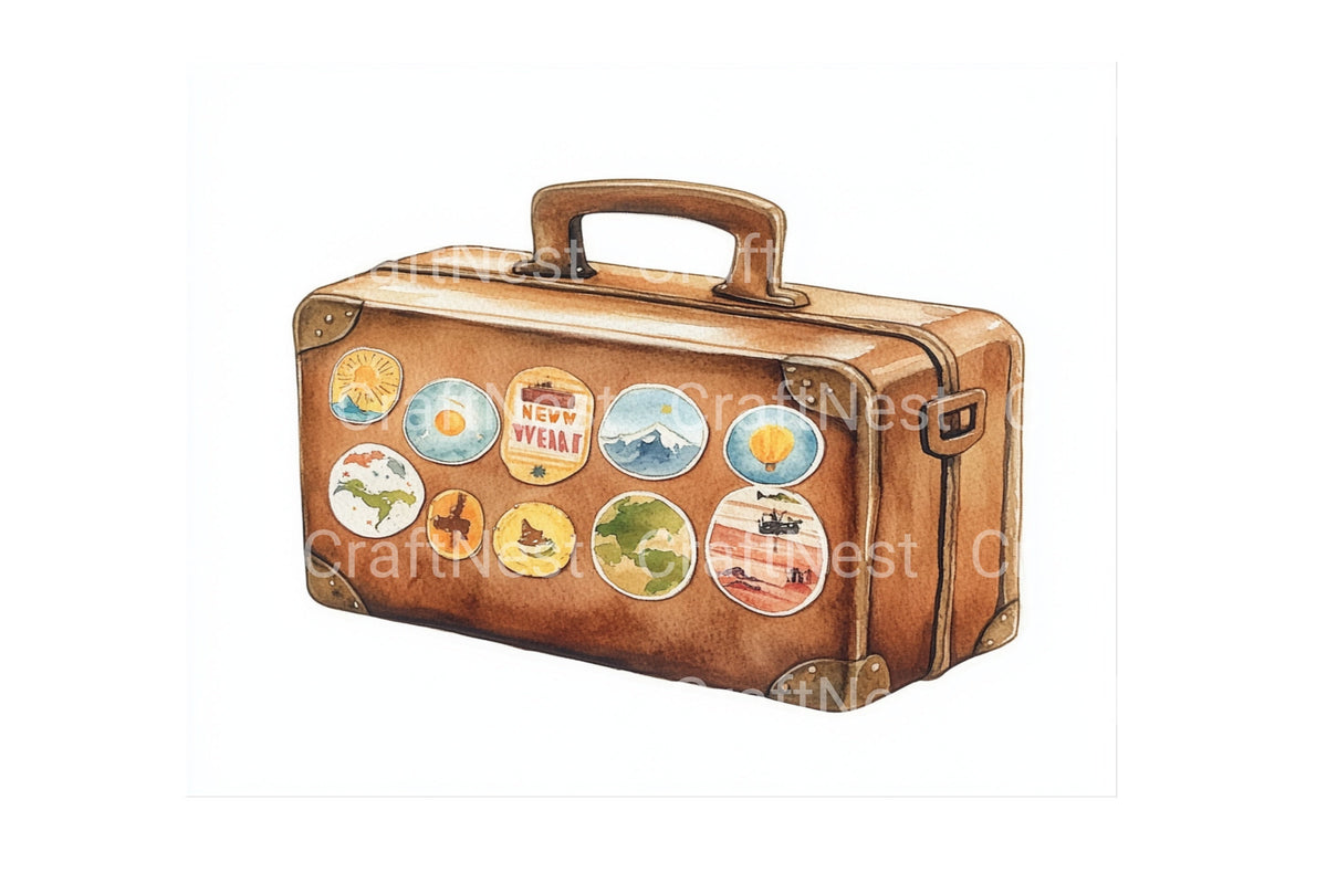 Vintage Travel Suitcase Stickers Clipart Bundle