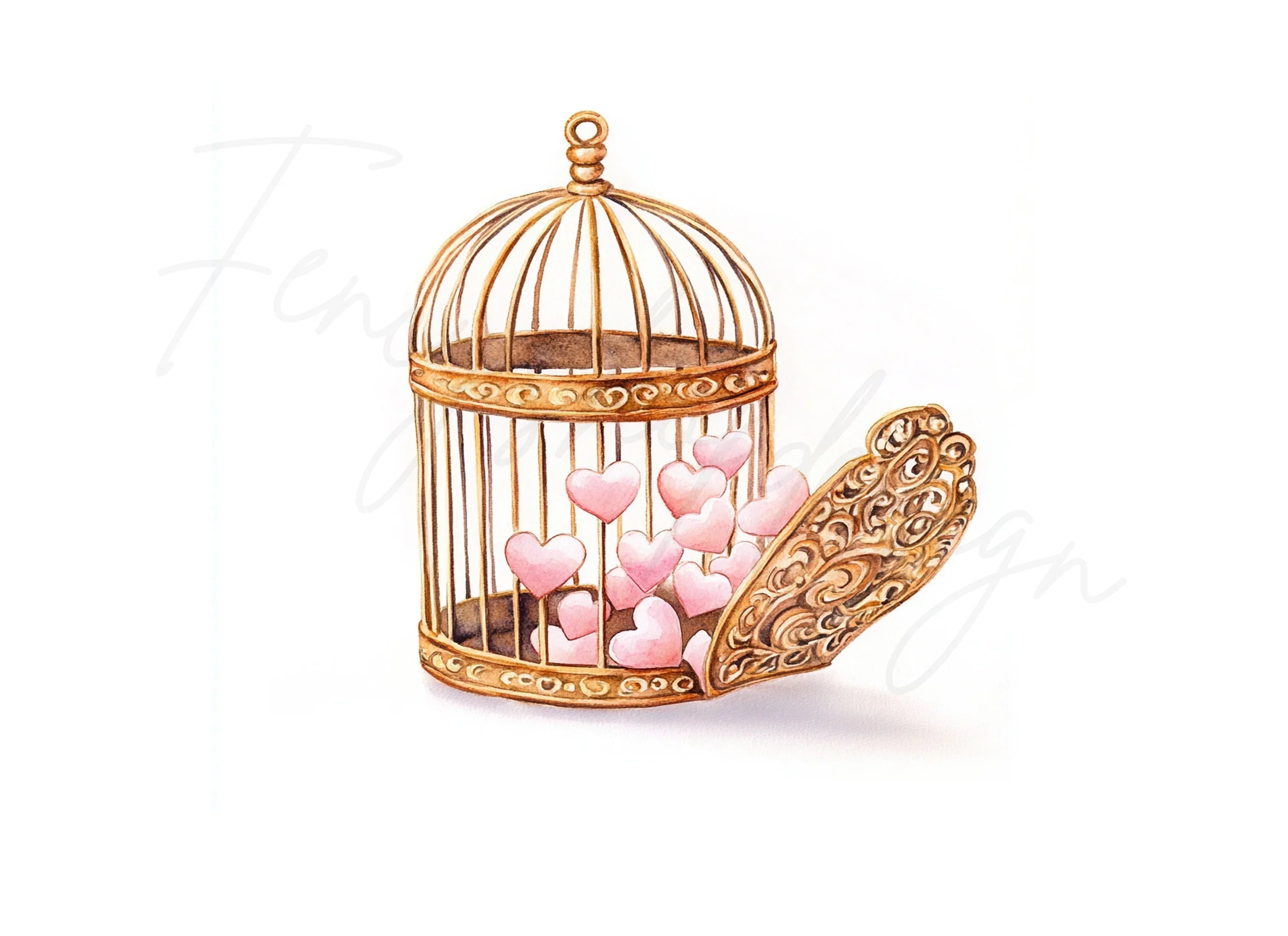 Birdcage with Pink Hearts Clipart Bundle