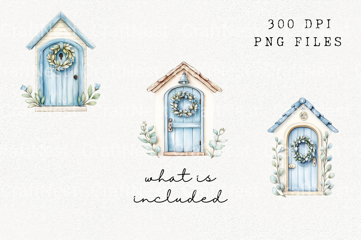 Blue Door Wreath Clipart Bundle