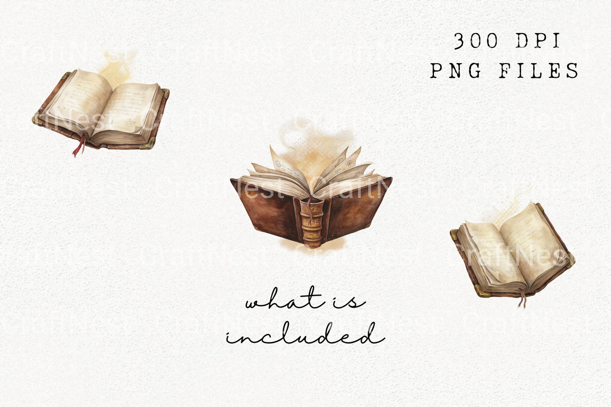 Old Magic Books Watercolor Clipart Planner