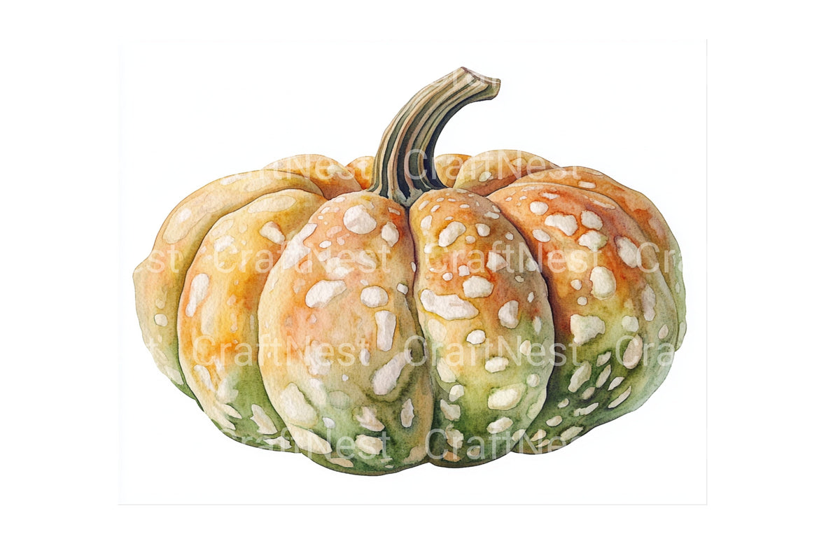 Textured Green Orange Pumpkin Clipart Bundle