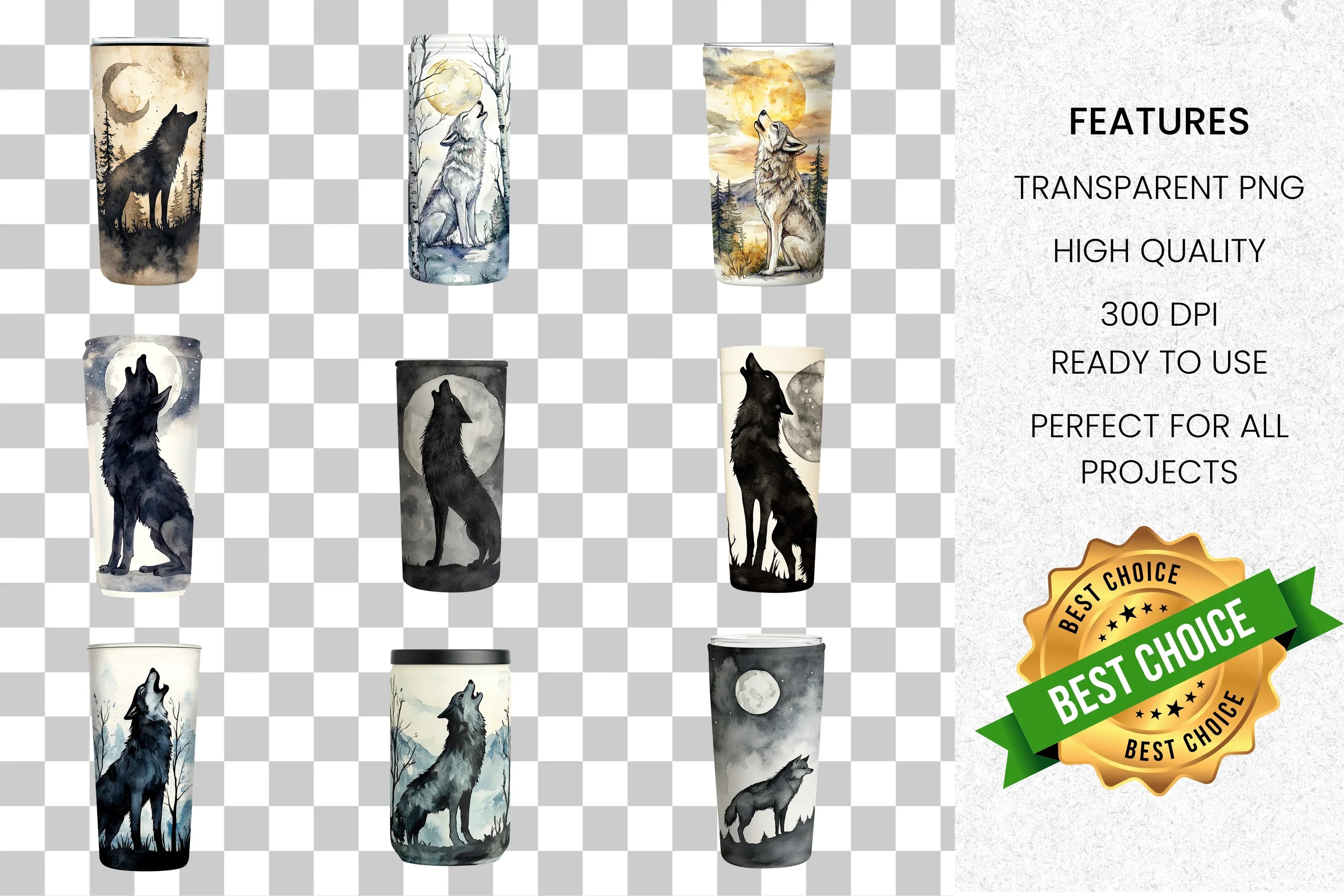 Wolf Tumbler Designs Clipart Bundle